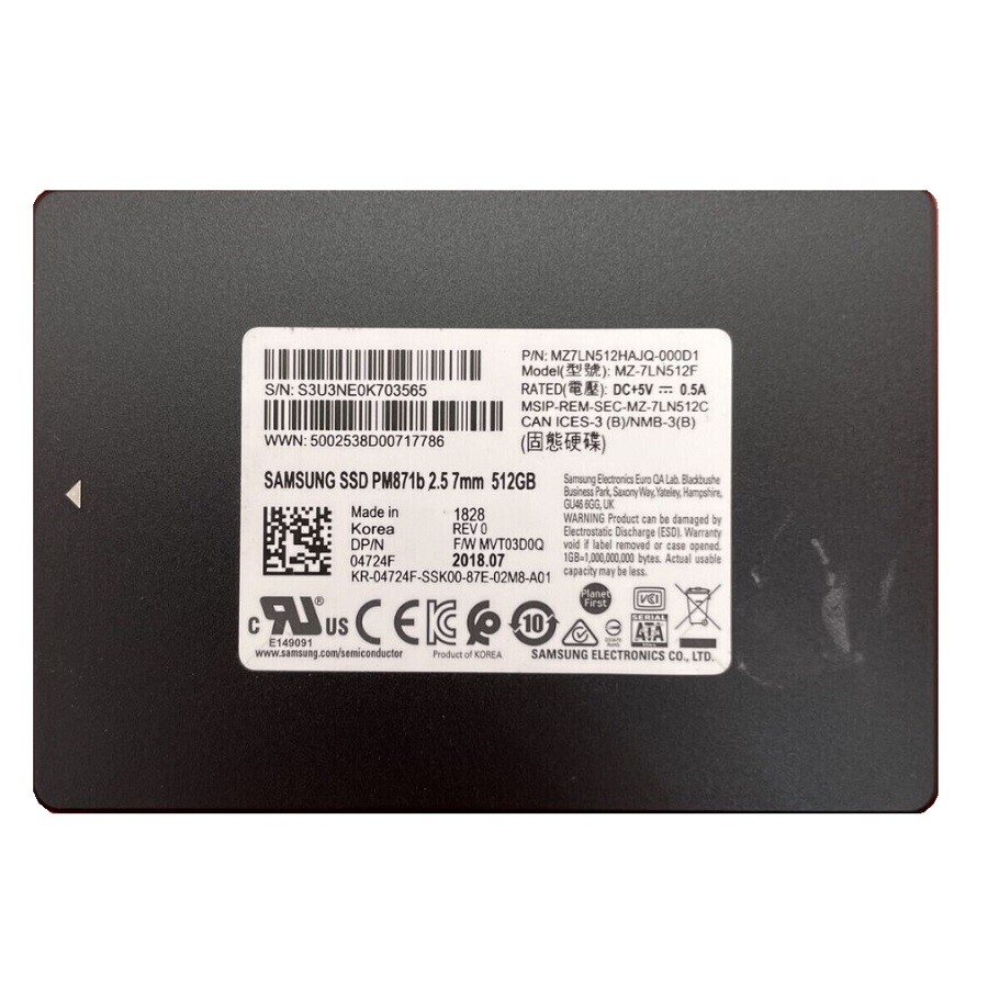 Samsung PM871b 512GB SATA III 2.5" SSD 6.0Gbps MZ-7LN1T0C Solid State Drive