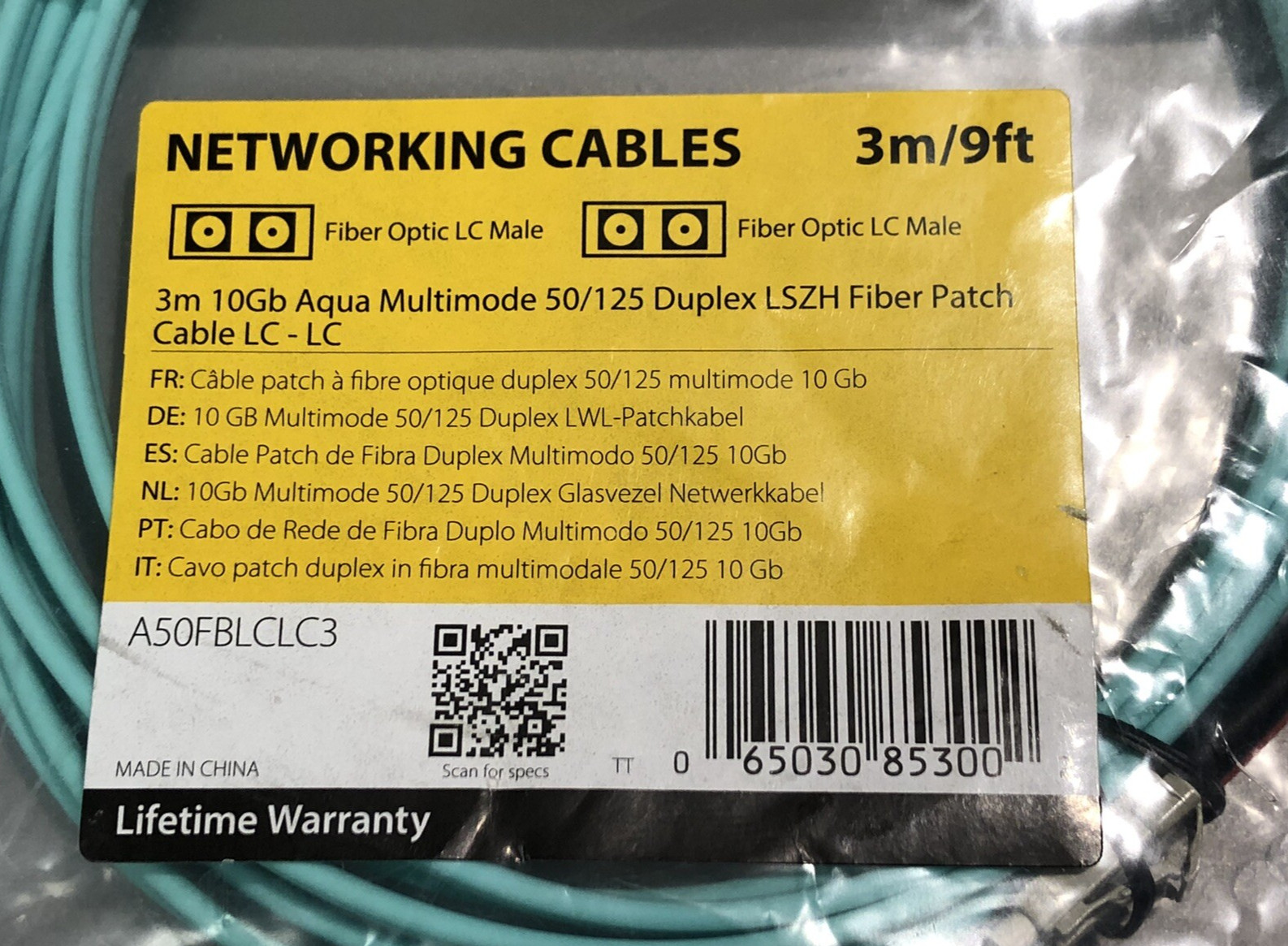 StarTech 9ft 3m 10Gb Aqua Multimode Duplex 50/125 LSZH Fiber Optic Cable LC-LC