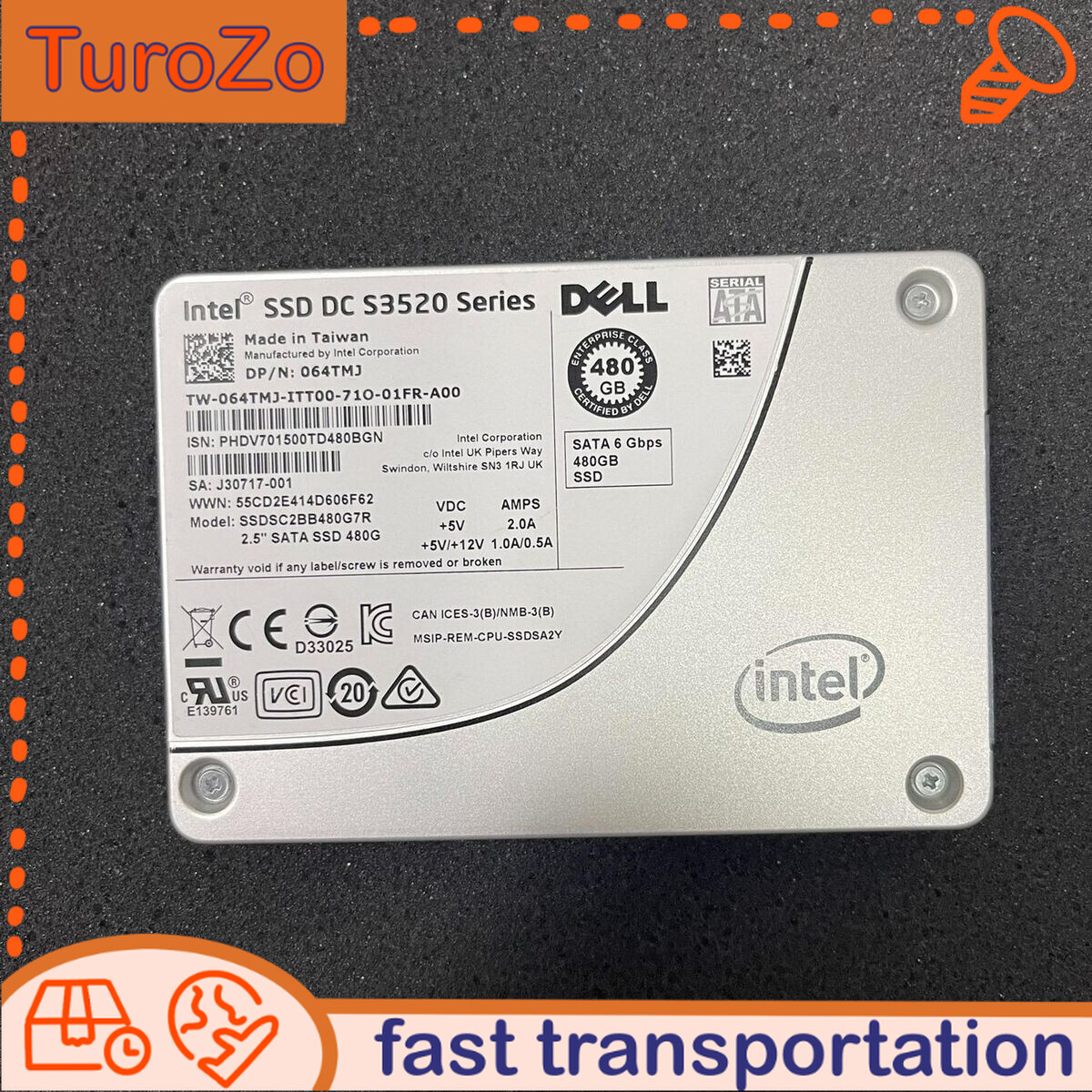 064TMJ 64TMJ DELL S3520 480G 2.5" 6Gb/s SATA Solid State Drive Enterprise SSD