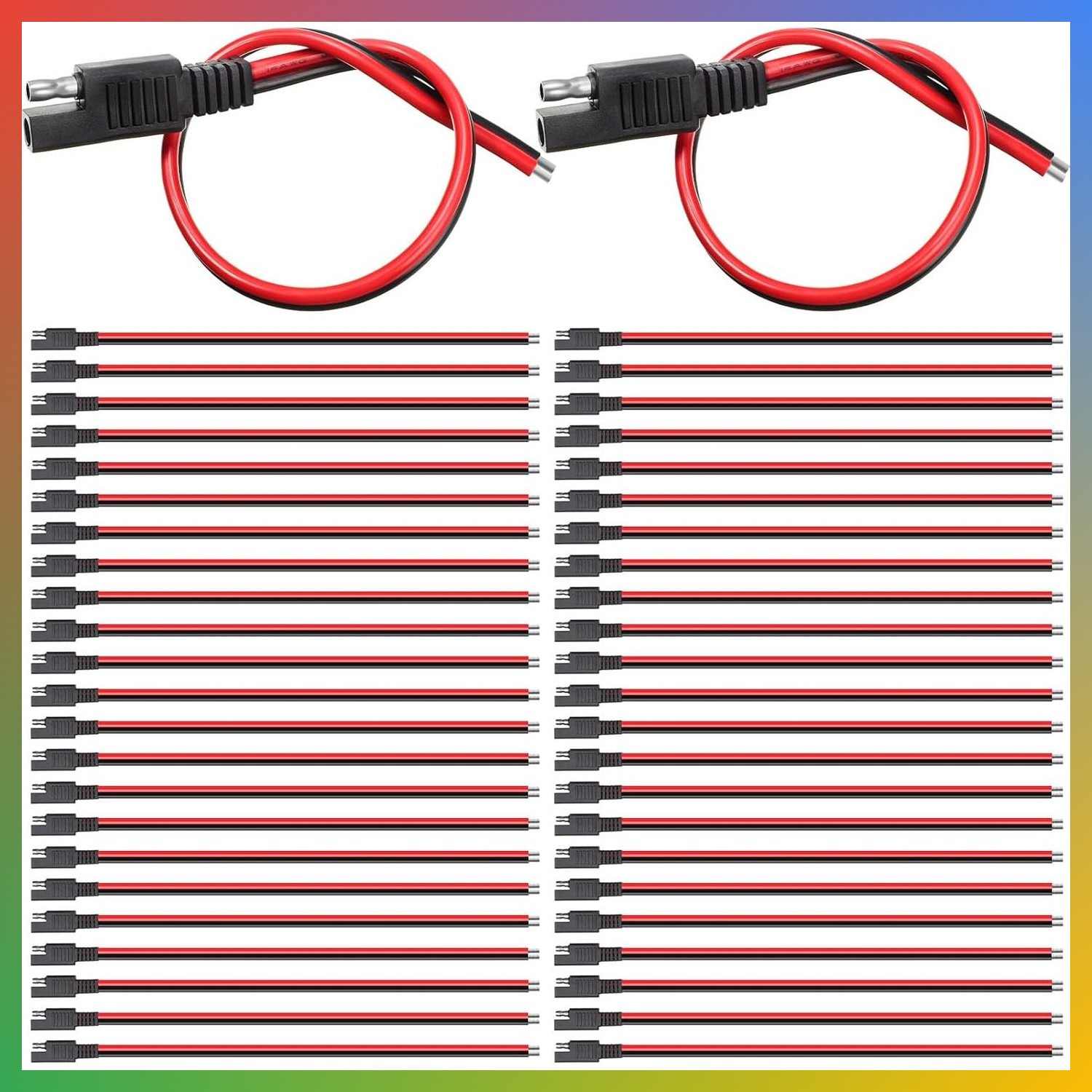 SAE Extension Cable 14 AWG 2 Pin 1FT 12V Quick Connectors 8 Pack Weatherproof