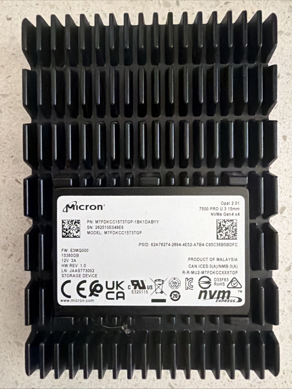 MICRON 15.36TB SFF 2.5" 7500 Pro PCIe 4.0 NVMe SSD MTFDKCC15T3TGP-1BK1DABYY