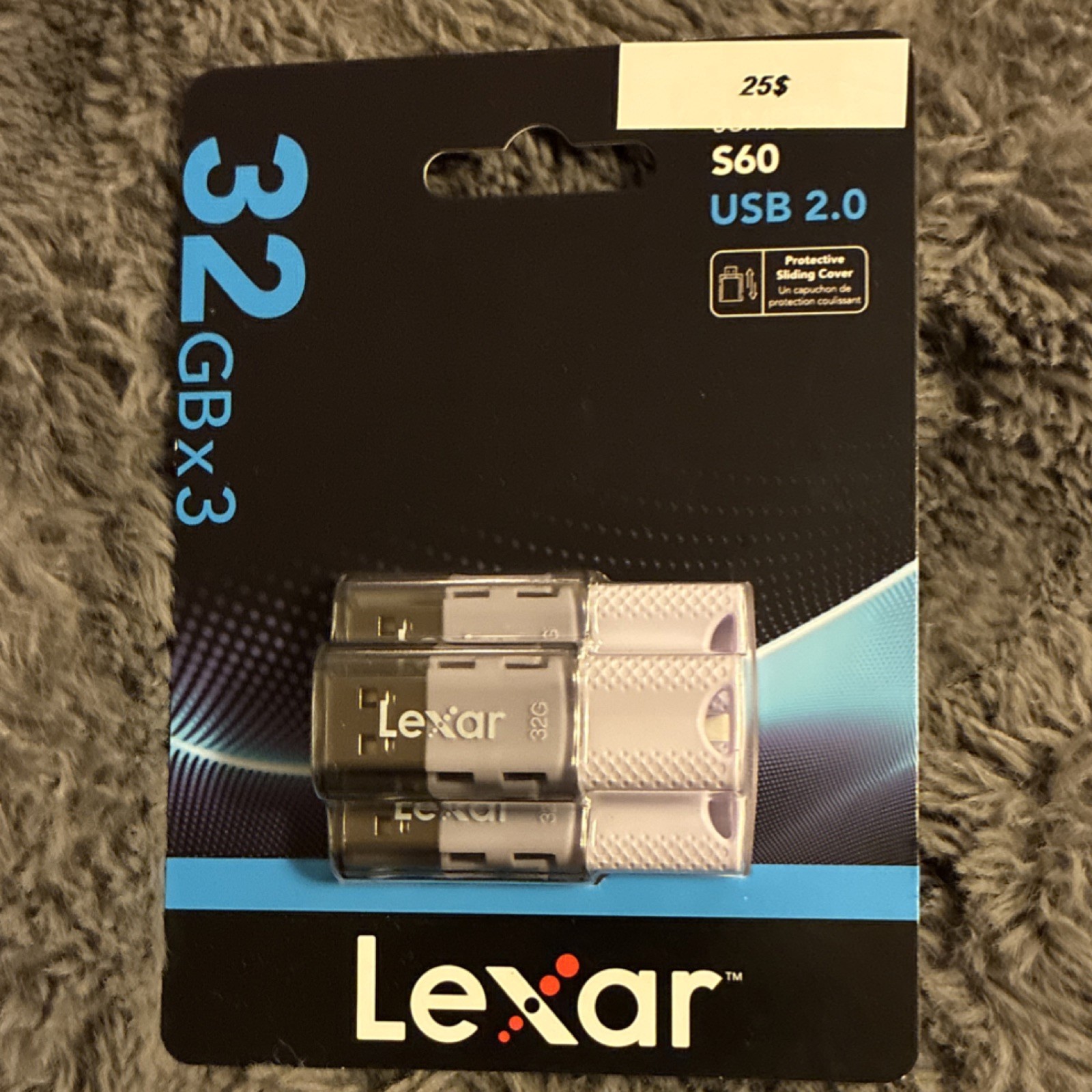 Lexar JumpDrive S60 USB 2.0 32GB Flash Drive 3-Pack Sliding Cover