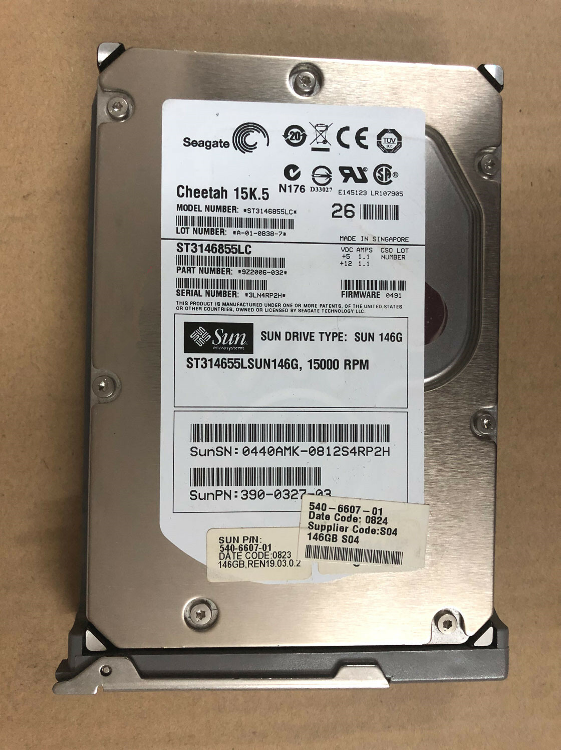 SUN ORACLE 540-6607 146GB 15K SCSI 390-0327 ST314655LSUN 146G ST3146855LC