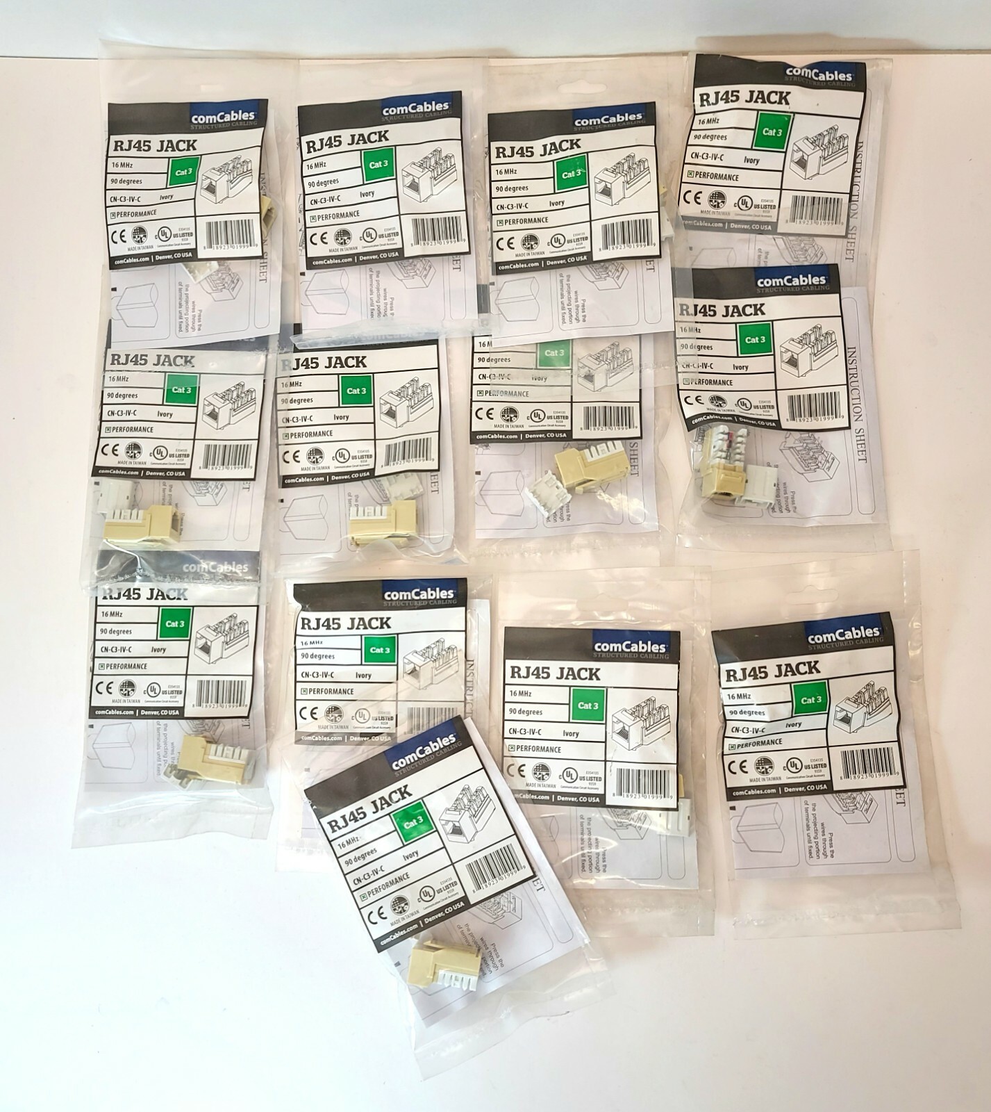 Lot Of 13 ~ Cat 3 UTP RJ11 Performance Jack Ivory RJ45 16 MHz ~ comCables NEW