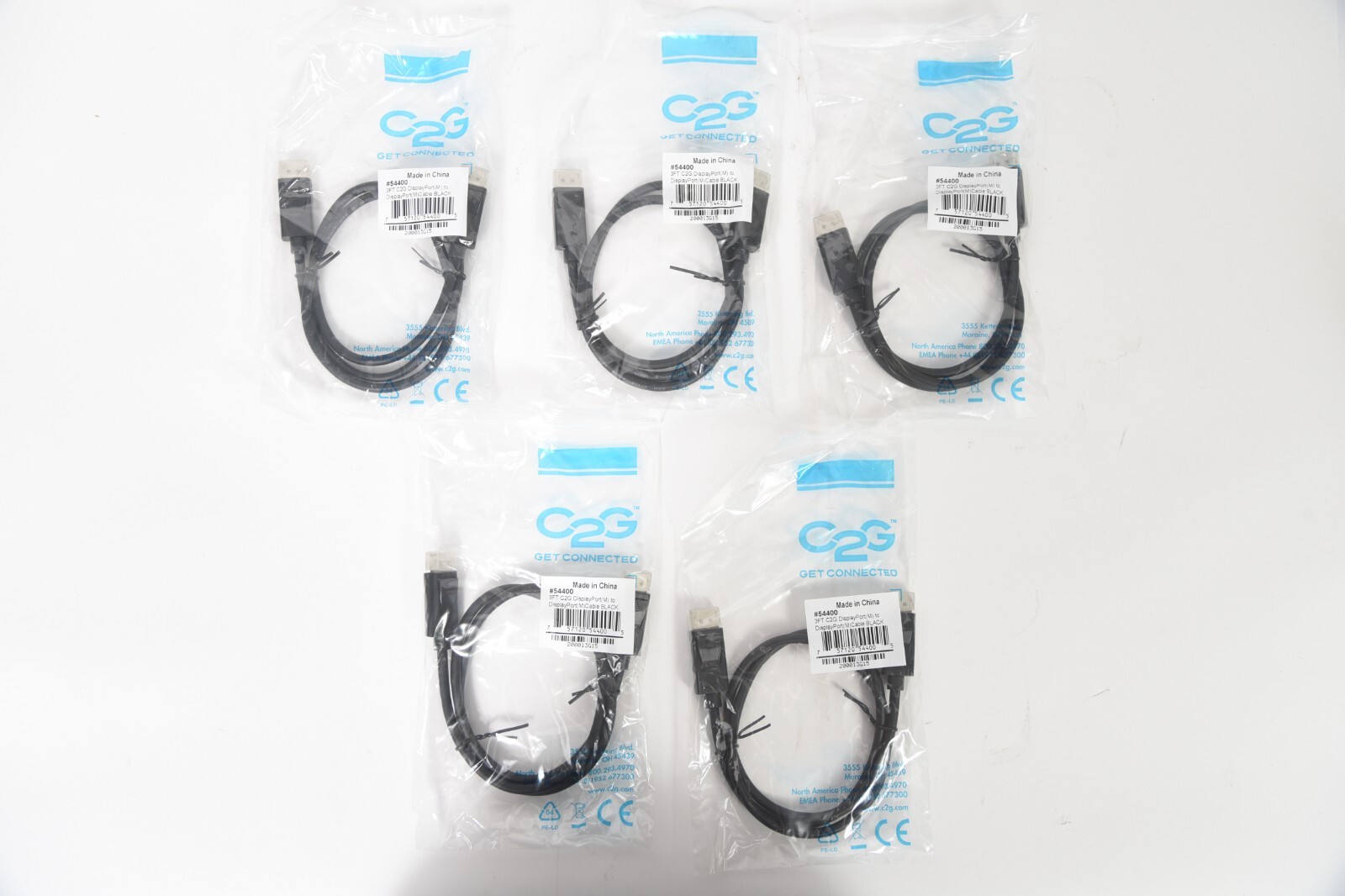 Lot of 5 C2G DisplayPort To DisplayPort Cable Black 3ft