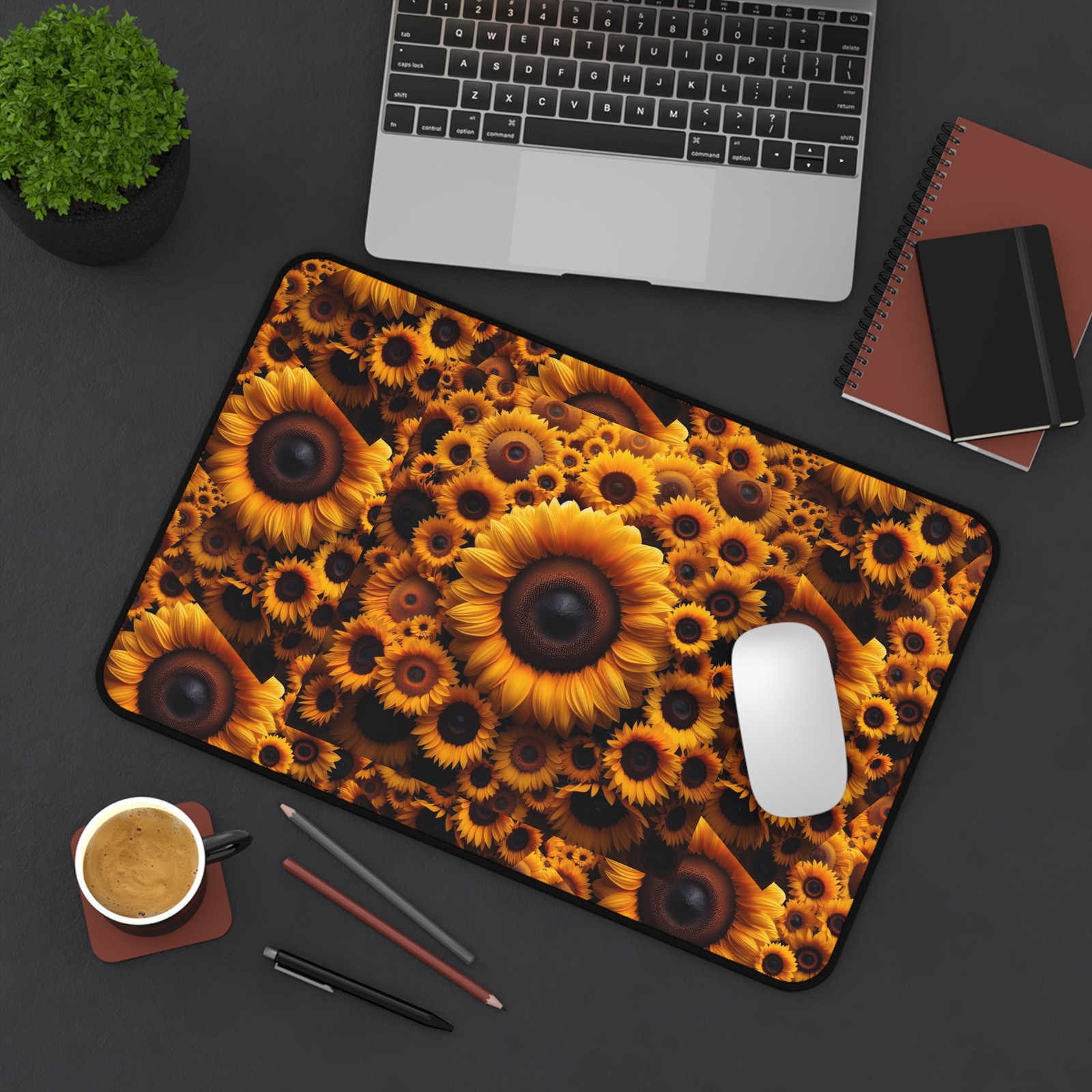 Sunflower Field Desk Mat | Floral Mouse Pad, Spring Summer Decor