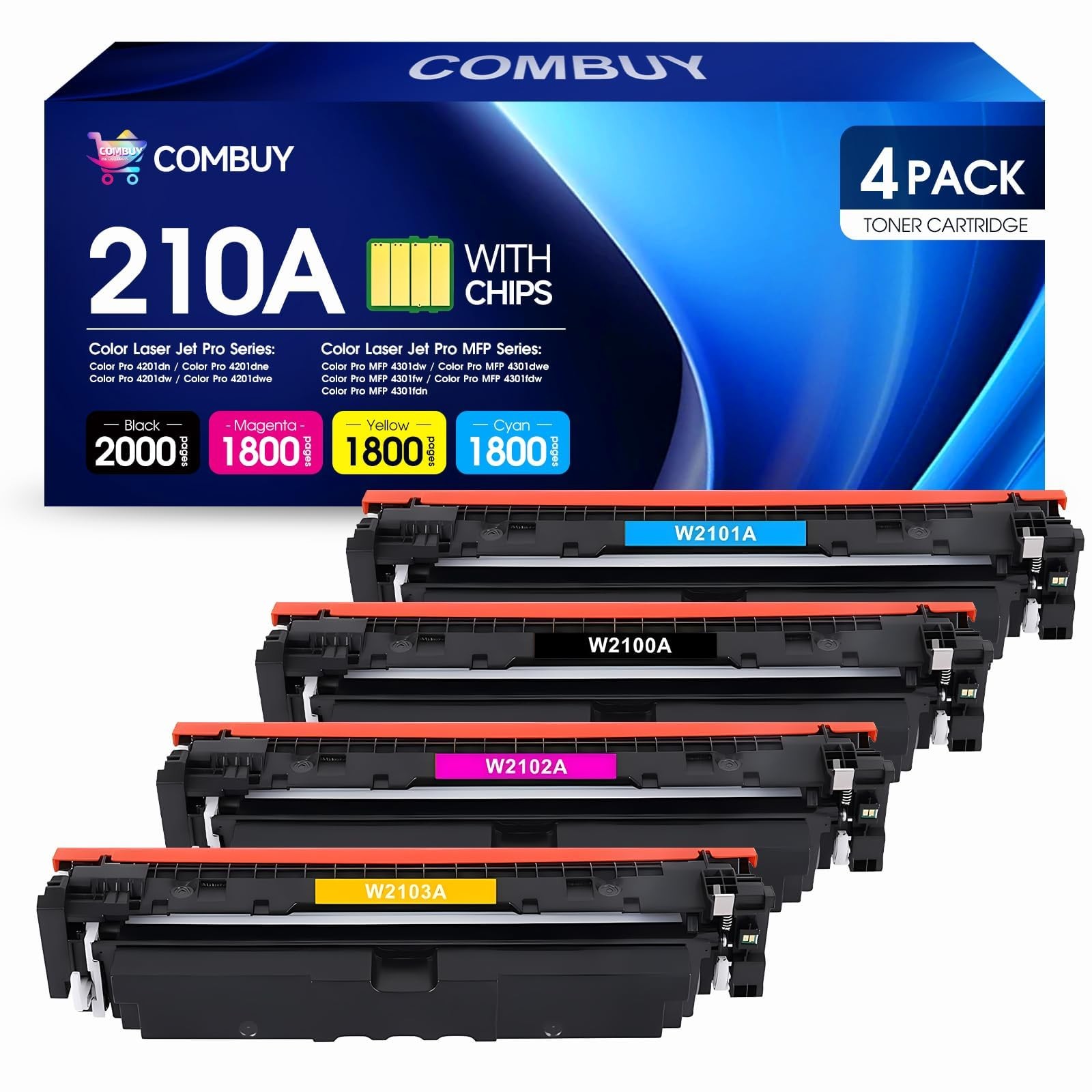 COMBUY 210A Toner Cartridges 4 Pack Black Cyan Yellow Magenta