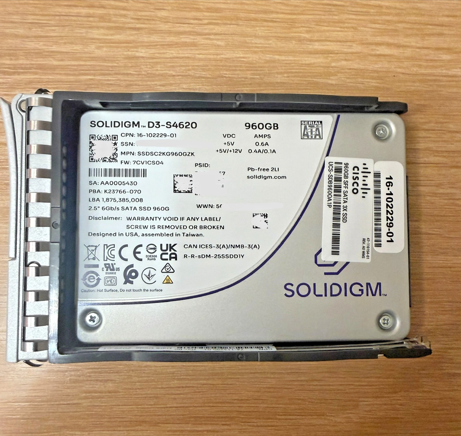 100% health Solidigm D3-S4620 960GB SATA III 2.5" Internal SSD UCS-SDB960OA1P