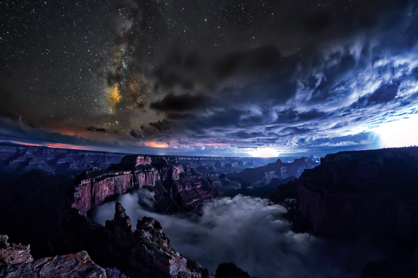 Landscape nature grand canyon usa night clouds stars Custom Gaming Mat Desk