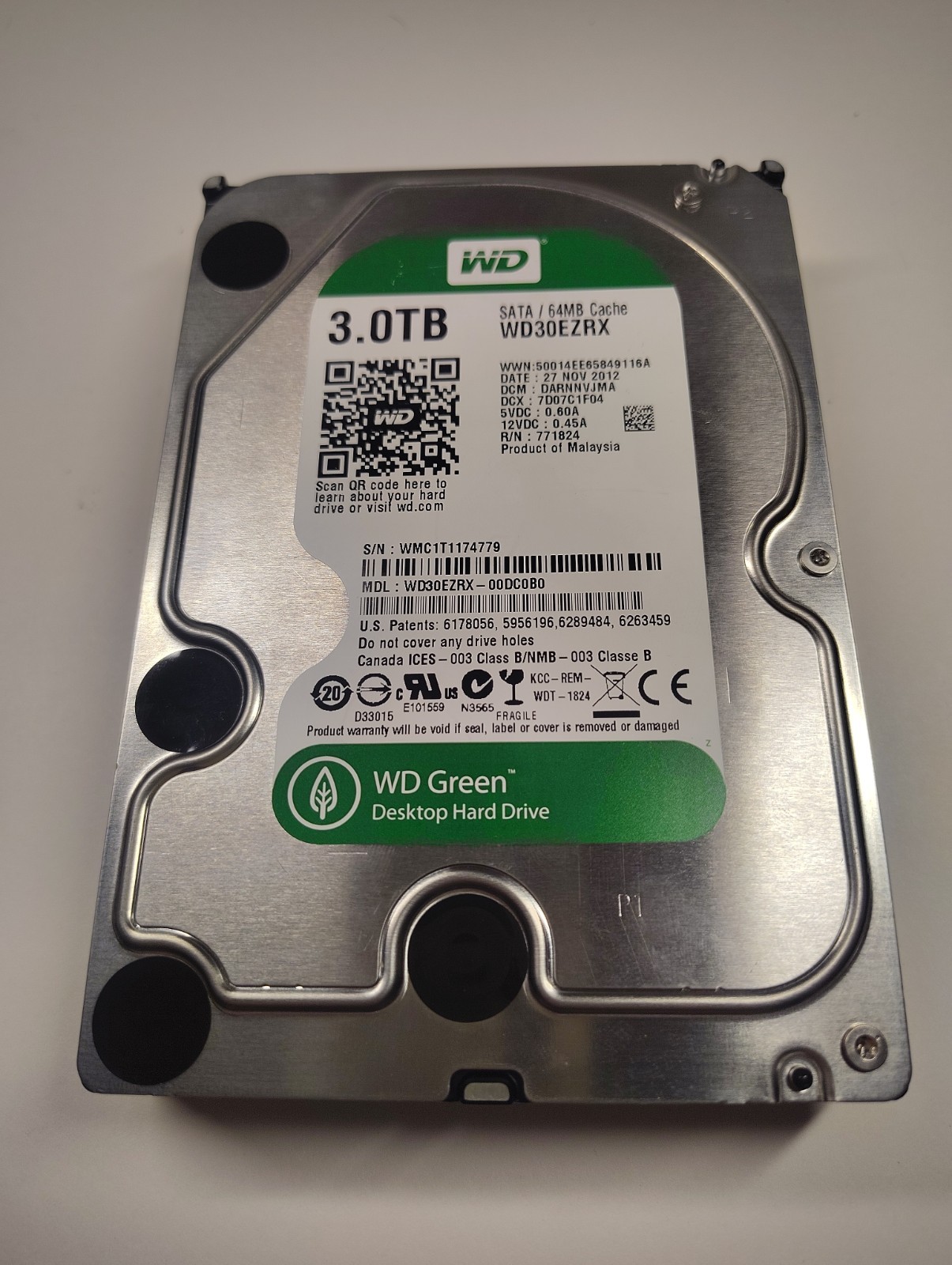 Western Digital WD Green WD30EZRX 3TB SATA 6Gb/s 3.5” Hard Disk Drive (HDD)