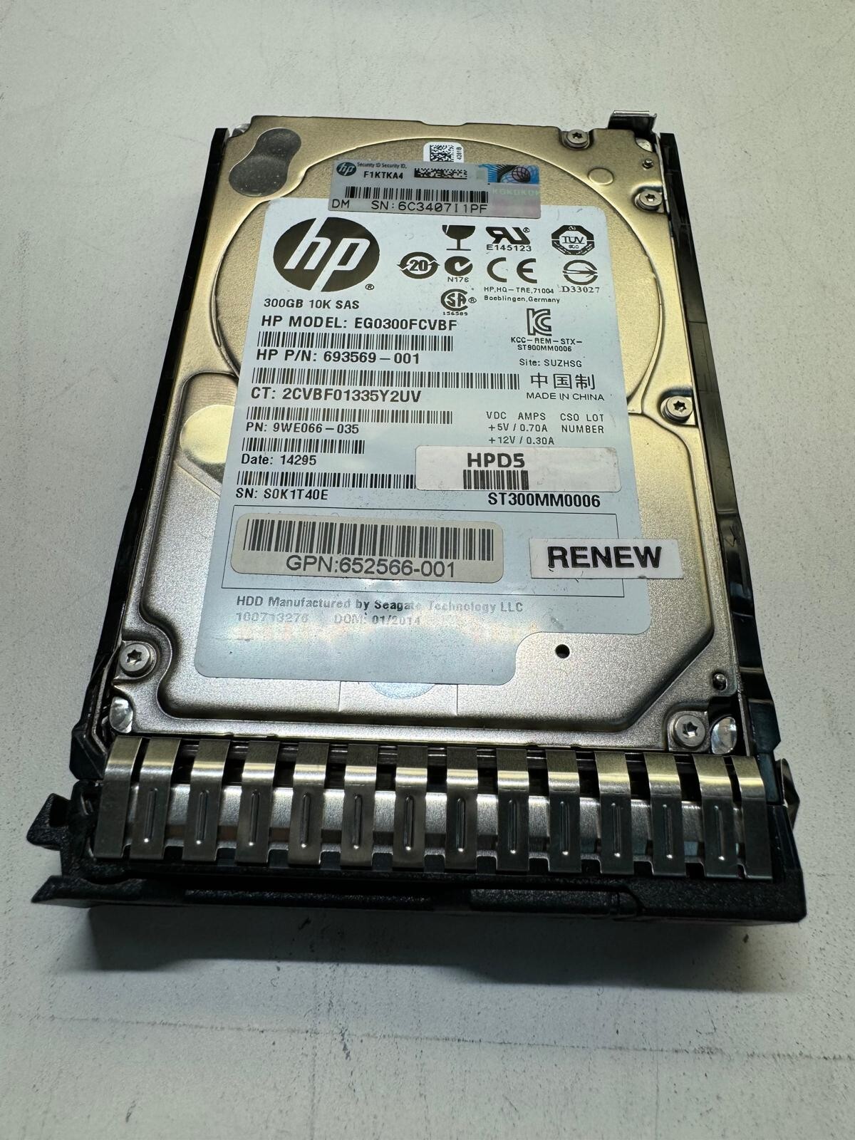 HP  693569-001 EG0300FCVBF 300GB 10K RPM 64 mb Cache 6 Gbps SAS 2.5" HDD
