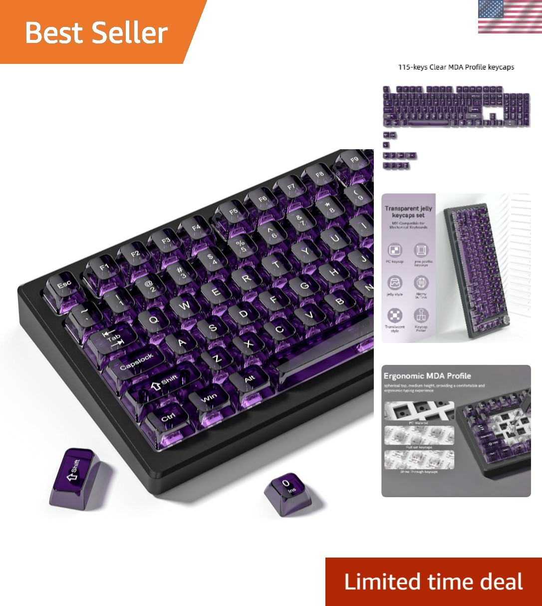 Versatile Jelly Keycaps Set with Glossy Finish, Perfect for Any Keyboard