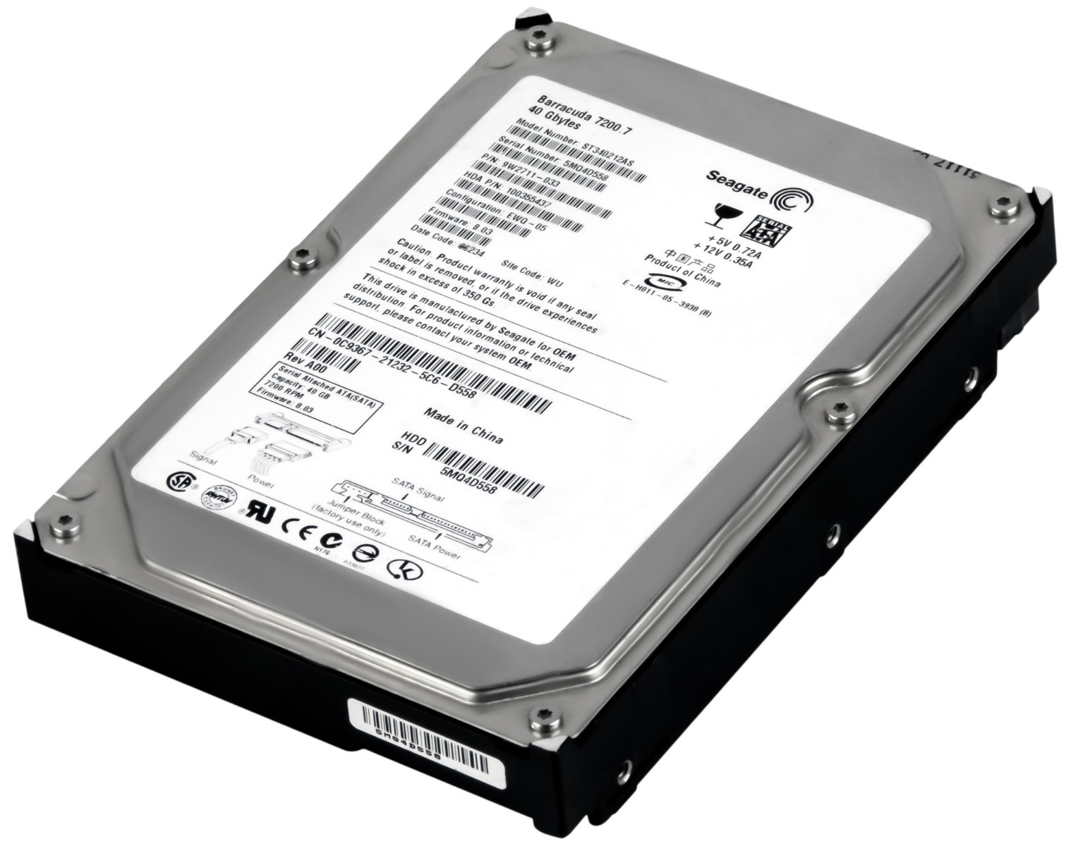 HARD DRIVE DELL 0C9367 ST340212AS 40GB 7.2K 2MB SATA II 3.5'' 