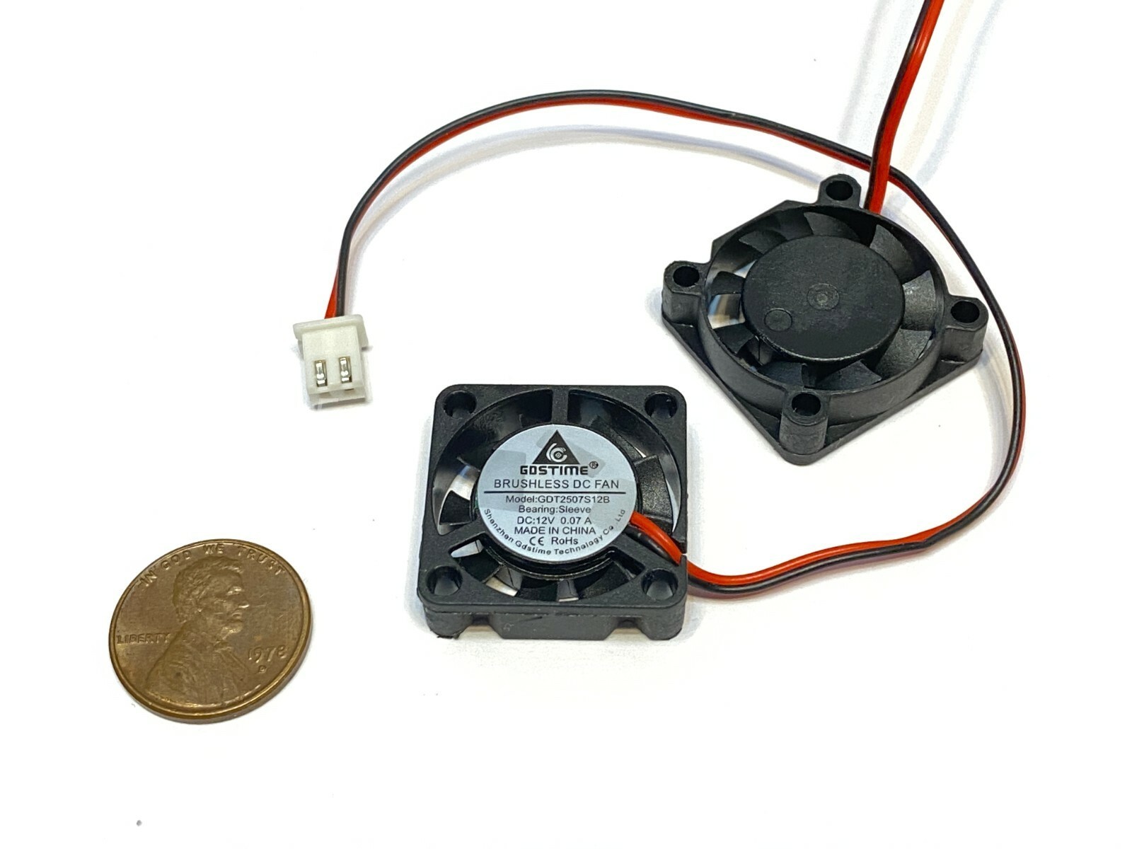 2 Pieces 12v Fan mini 25mm x 7mm 2pin 2507 dc mini micro brushless cooling