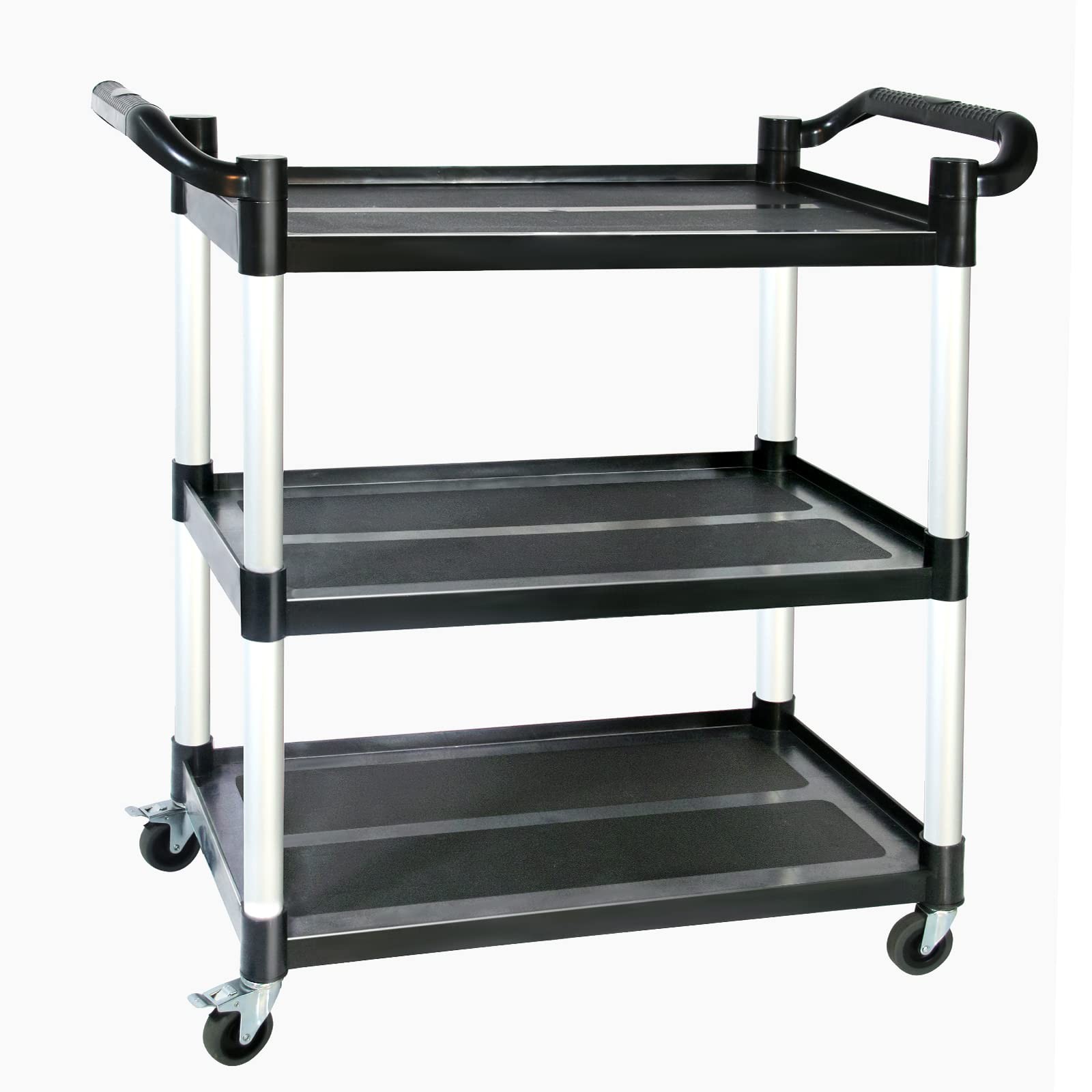3 Tier Rolling Cart Heavy Duty 510 lbs Capacity Lockable Wheels Black