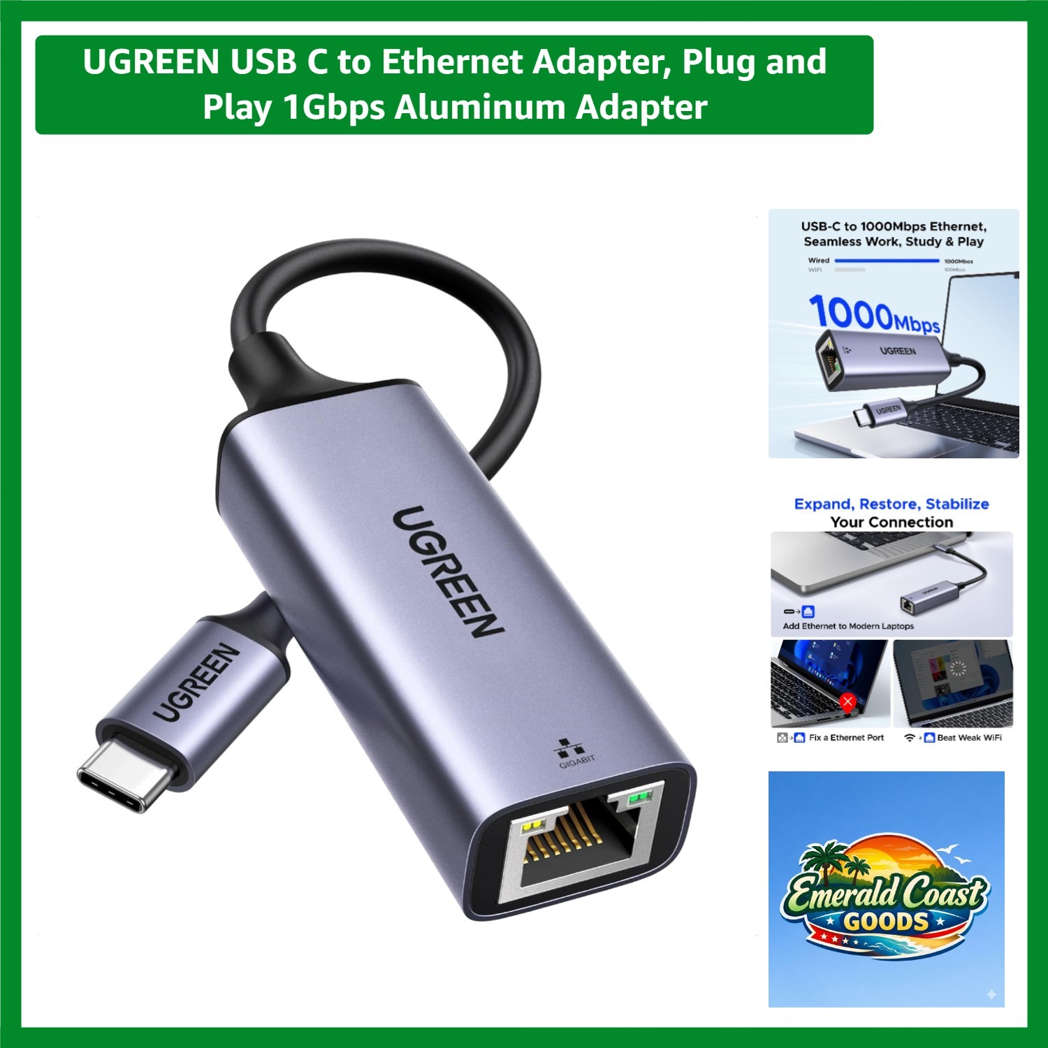 Aluminum USB C to Gigabit Ethernet Adapter, Lightning-Fast 1Gbps Connection