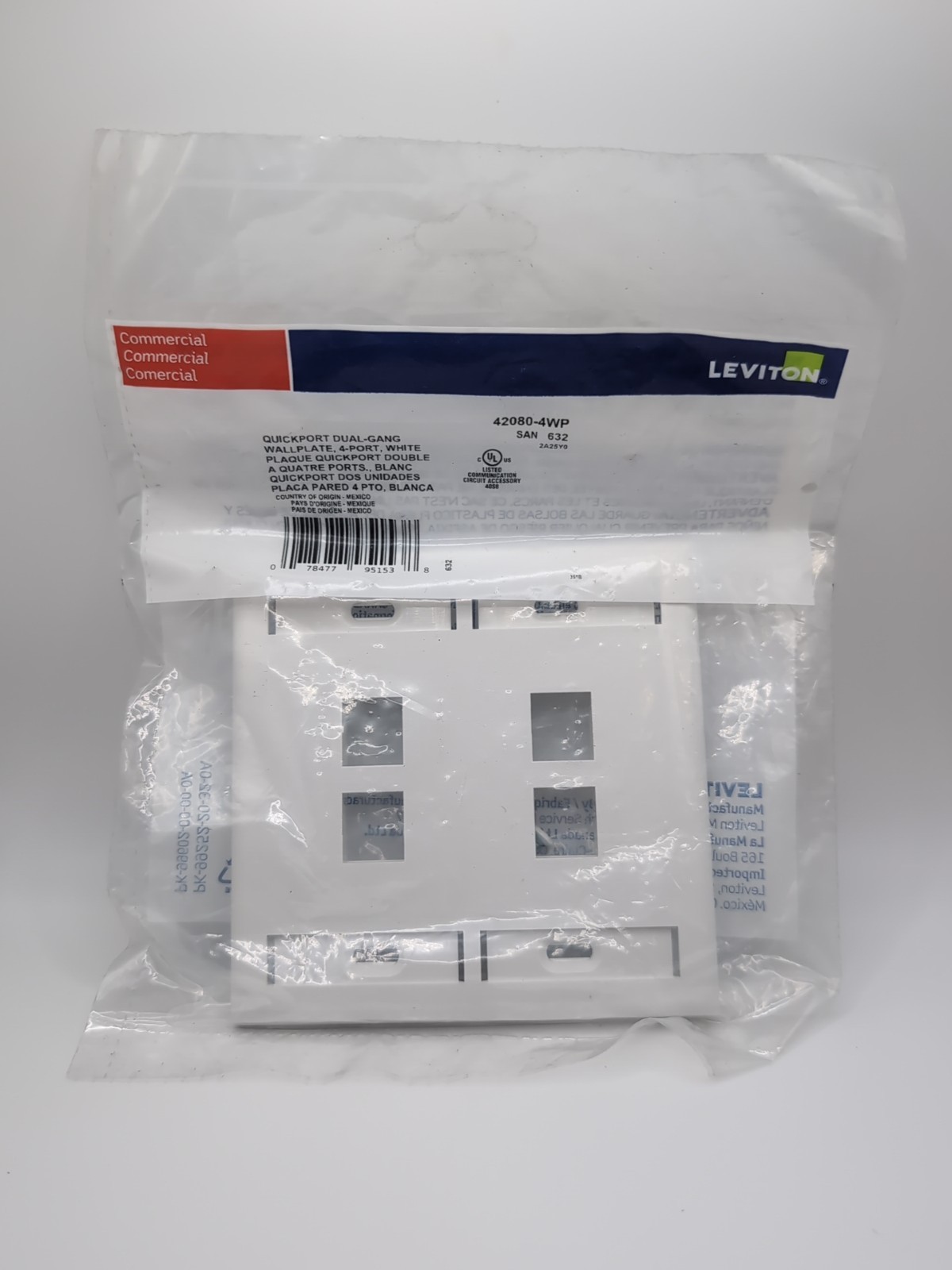 Leviton 42080-4WP, QuickPort Dual-Gang 4 port, white Wall Plate, Lot Of 18