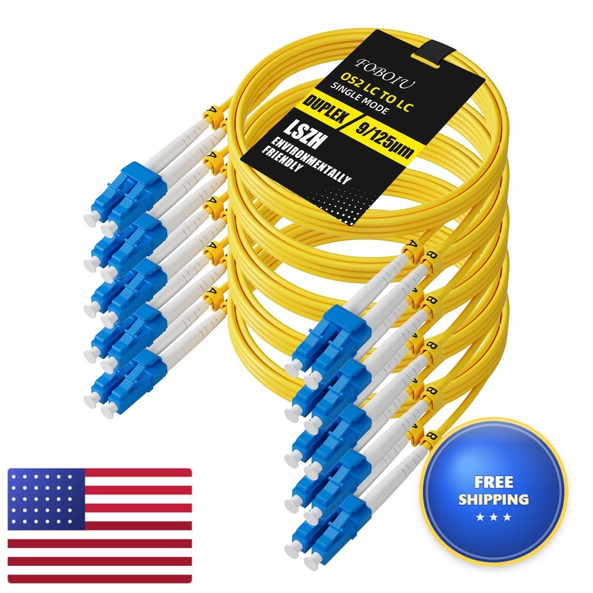 Foboiu 5 Pack OS2 LC LC Single Mode Fiber Patch Cable 2m/6ft, Individually