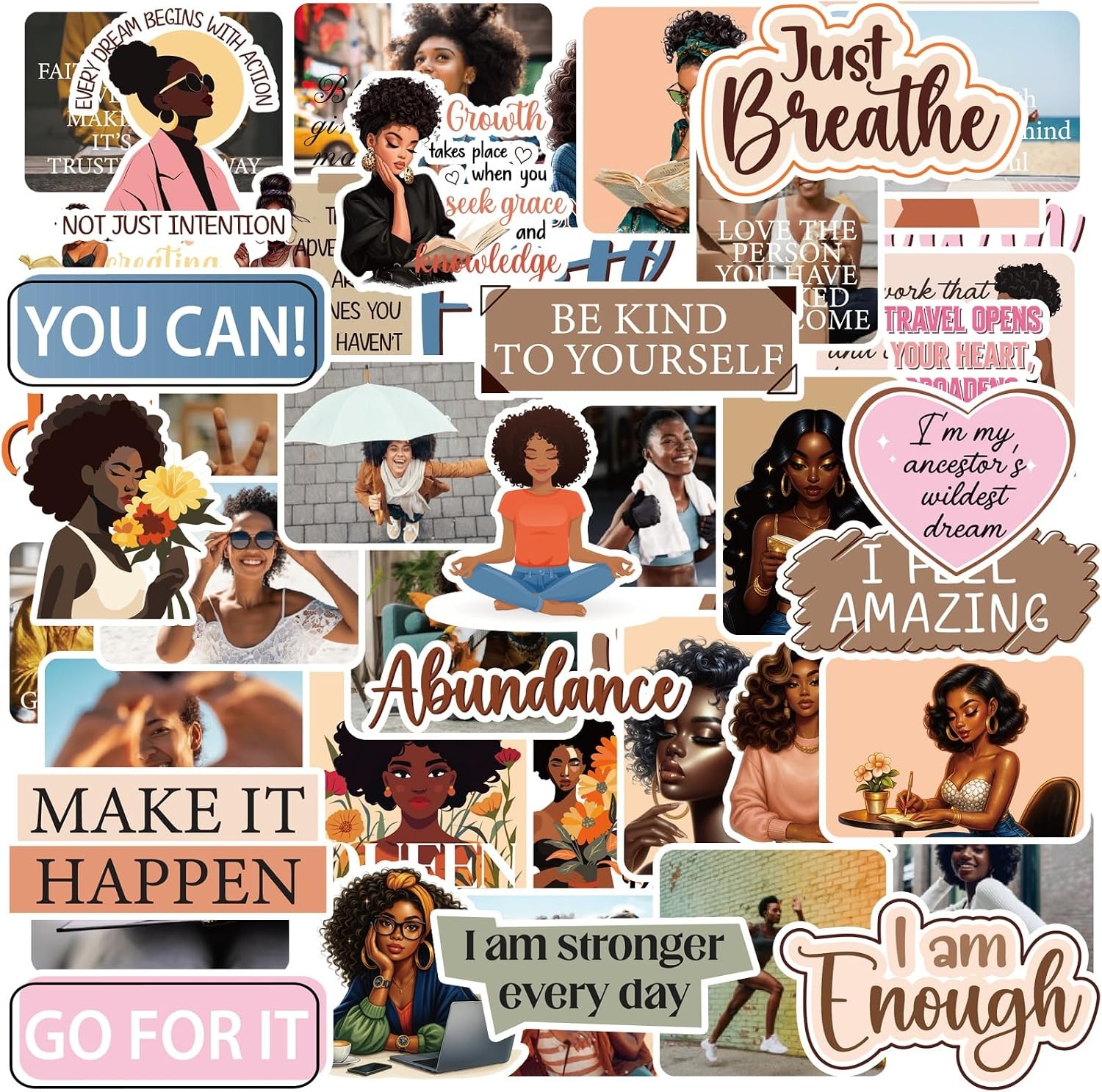 Eclazul Black Girl Scrapbook Stickers - 50 Pcs Planner Journaling 