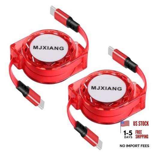 Retractable USB C to USB C Cable, 60W PD3.0 Fast Charging Cord 3.3FT 2Pack