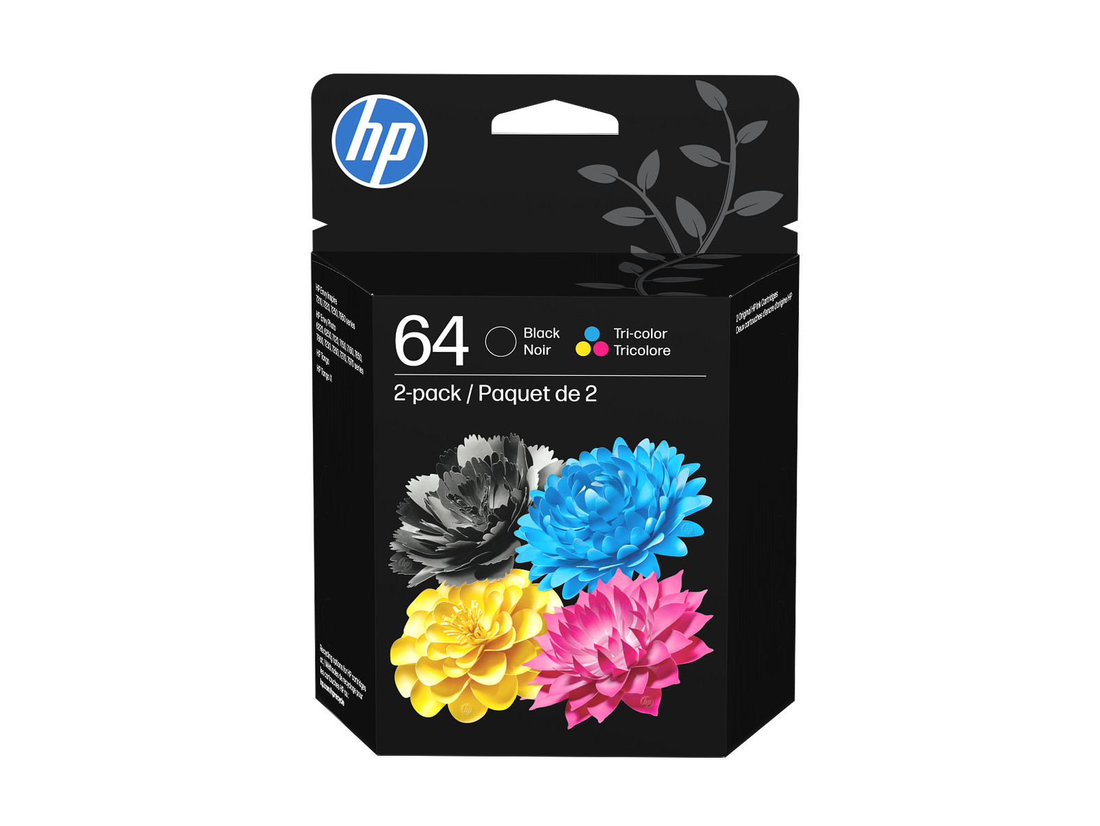 HP 64 2-pack Black/Tri-color Original Ink Cartridges, X4D92AN#140