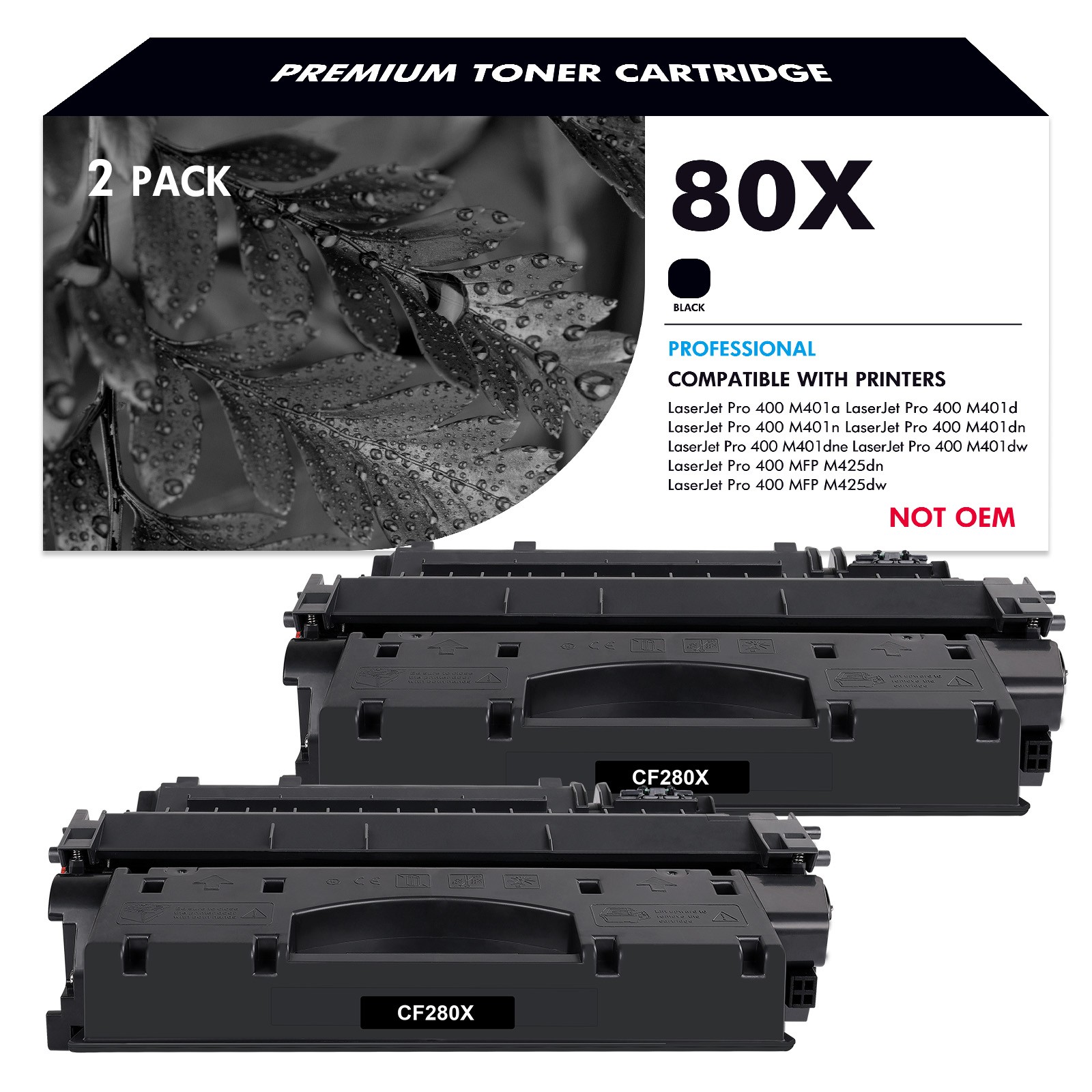 2PK Black CF280X 80X Toner Cartridge for HP LaserJet Pro 400 M425dw Printer