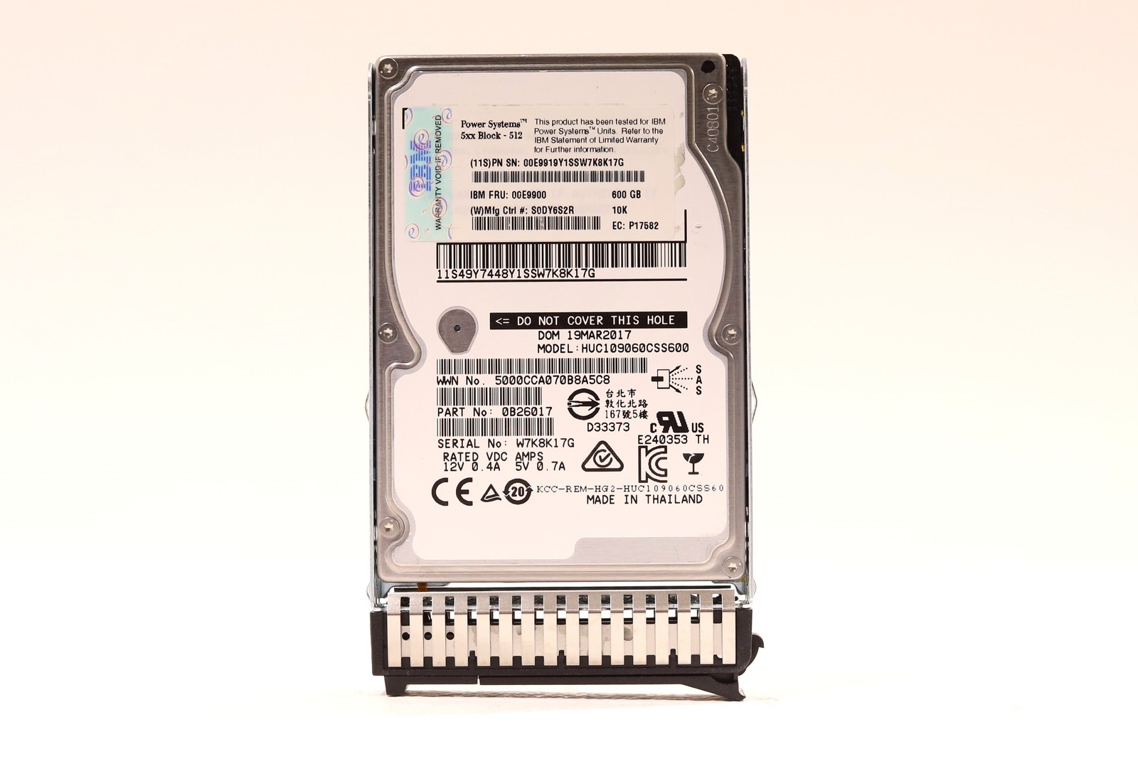 IBM HUC109060CSS600 600GB 2.5" 12Gb/s 10K RPM SAS HDD W/Caddy FRU P/N: 00E9900