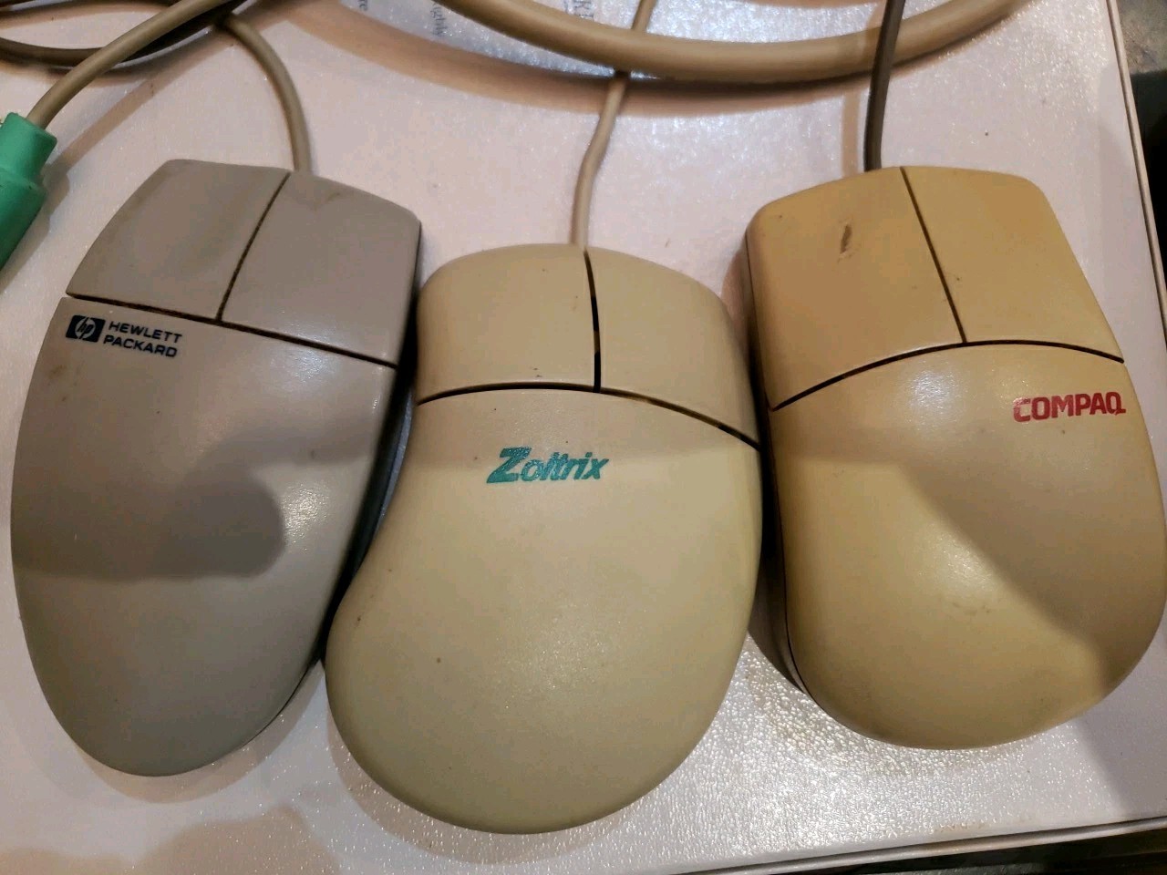 80s Mouse Vintage Lot Hewlett Packard M-S34 Zoltrix Compaq MUS9J 3x + Prt Cable