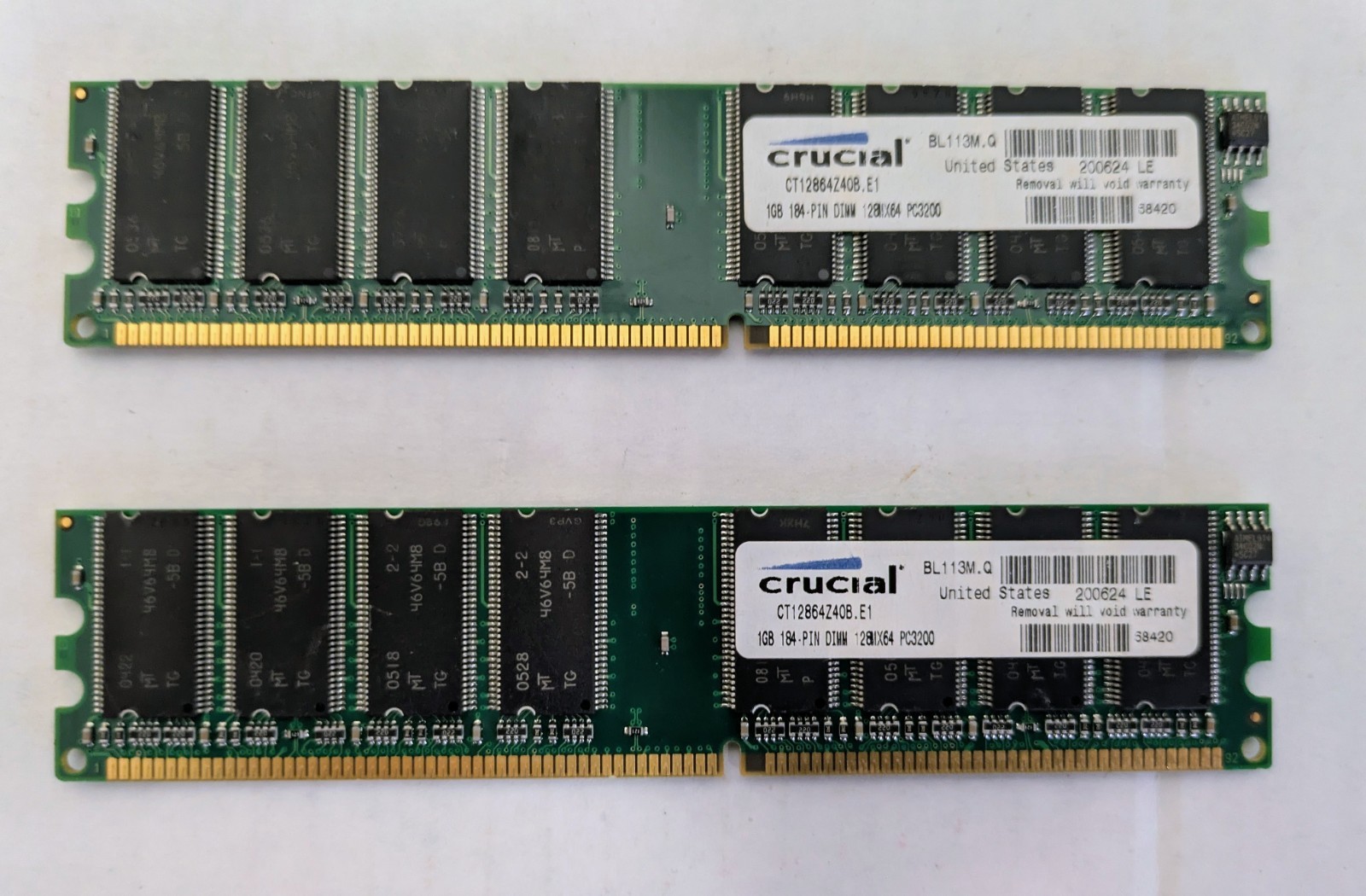 Crucial 2GB Kit (2x1GB) DDR-400 PC3200 | Desktop RAM 184-Pin WORKING