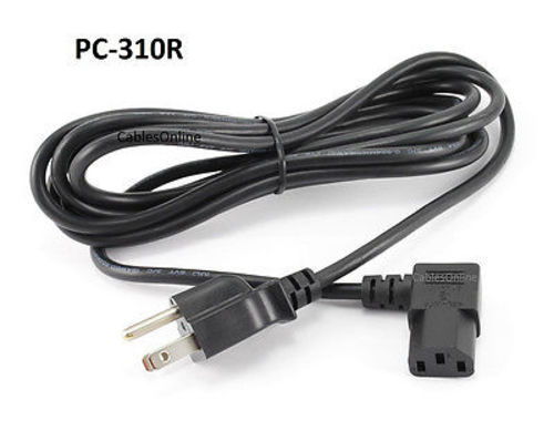 10ft Right-Angle AC Power Cord Cable w/ 3-Conductor PC Power Connector, PC-310R
