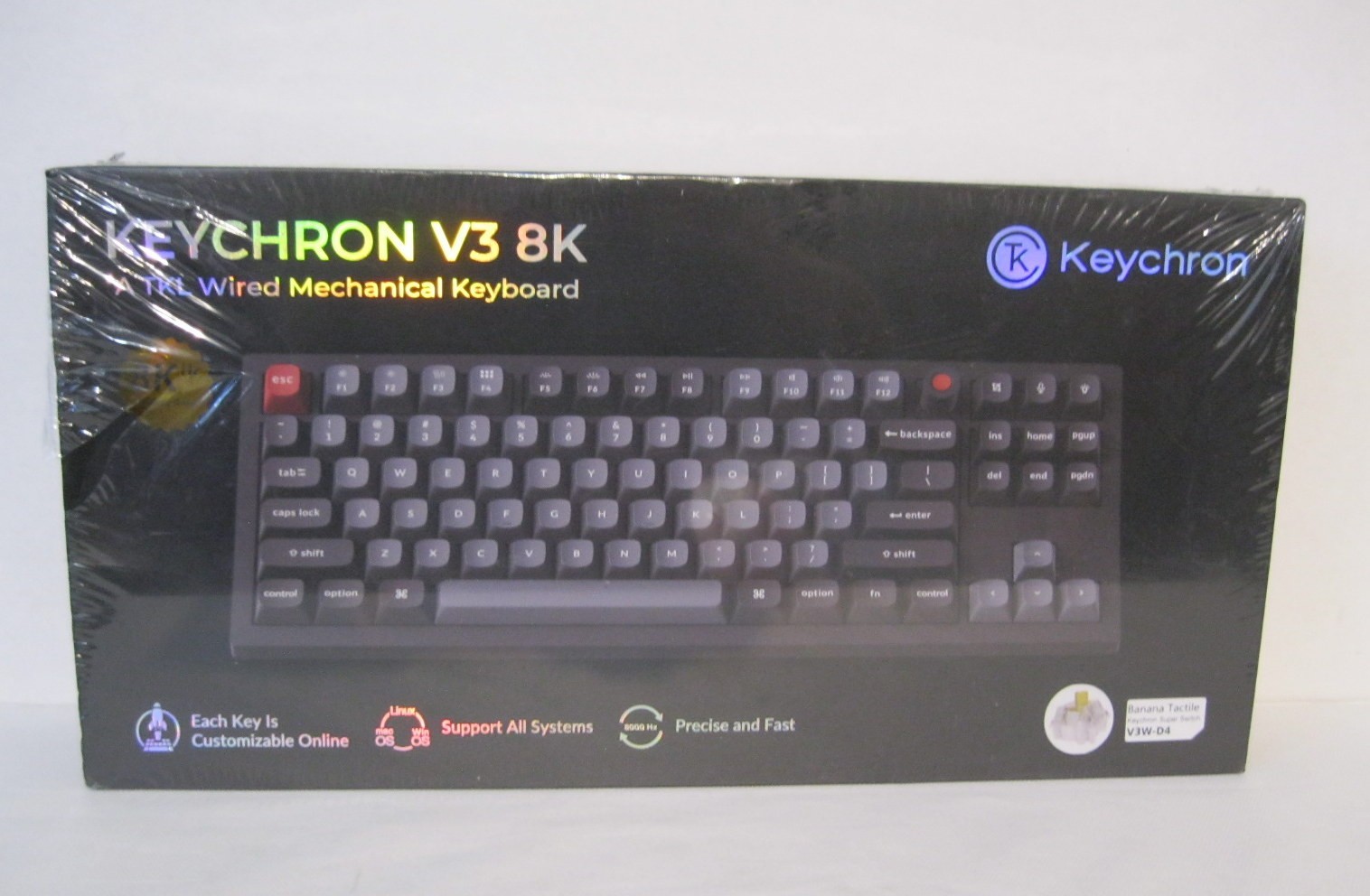 Keychron V3 8K TKL Wired Mechanical Keyboard Backlight Banana Switch Black