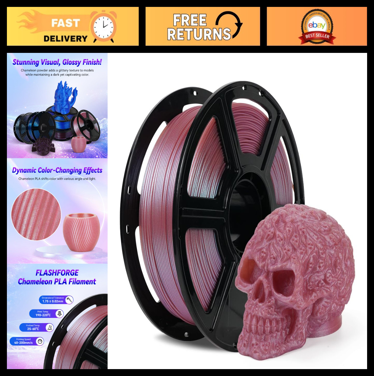 Color Shift 3D Printer Filament 1.75mm Chameleon PLA, 1KG Spool, Dimensional Acc