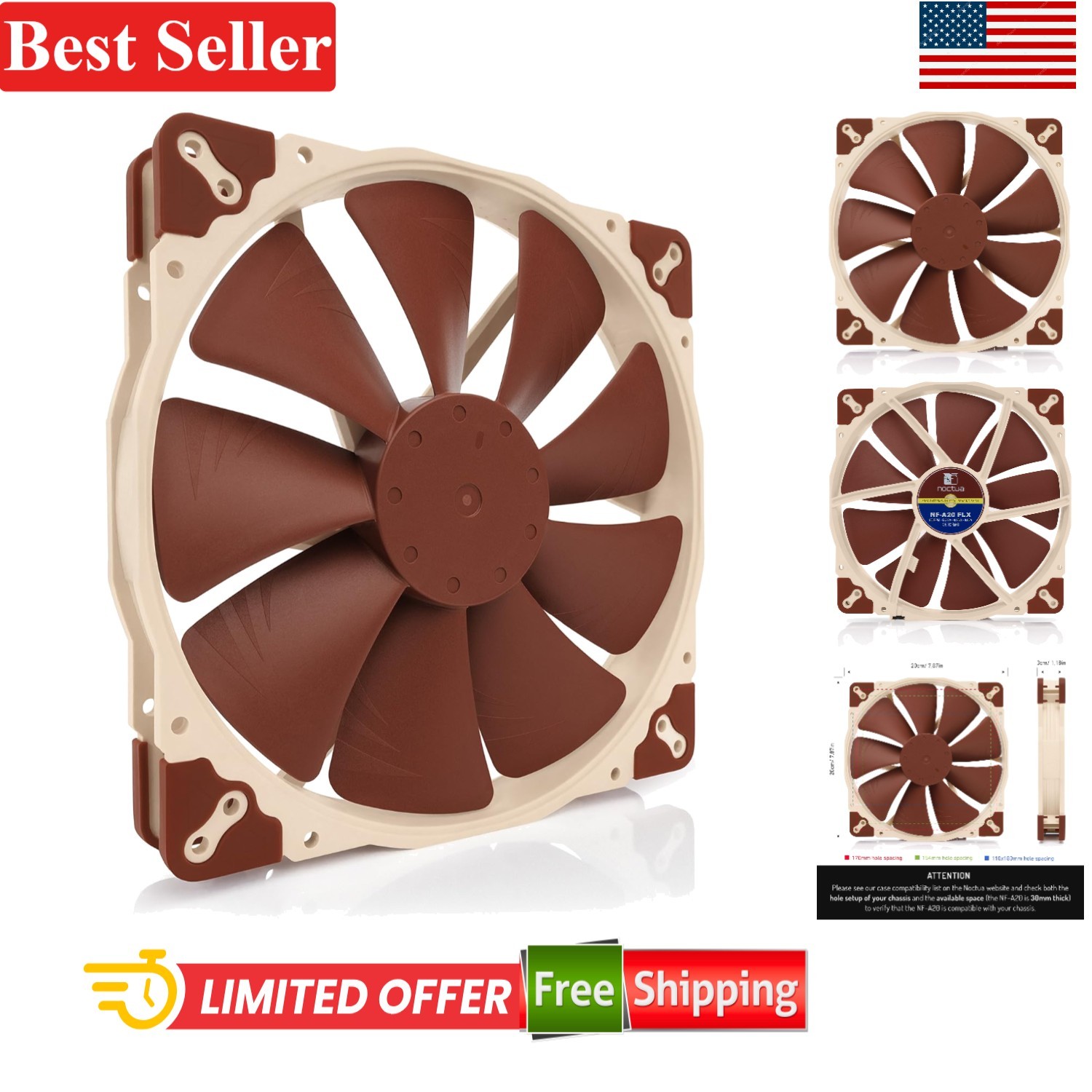 High-Performance 200mm PC Fan 12V 3-Pin 800/550 RPM Low Noise