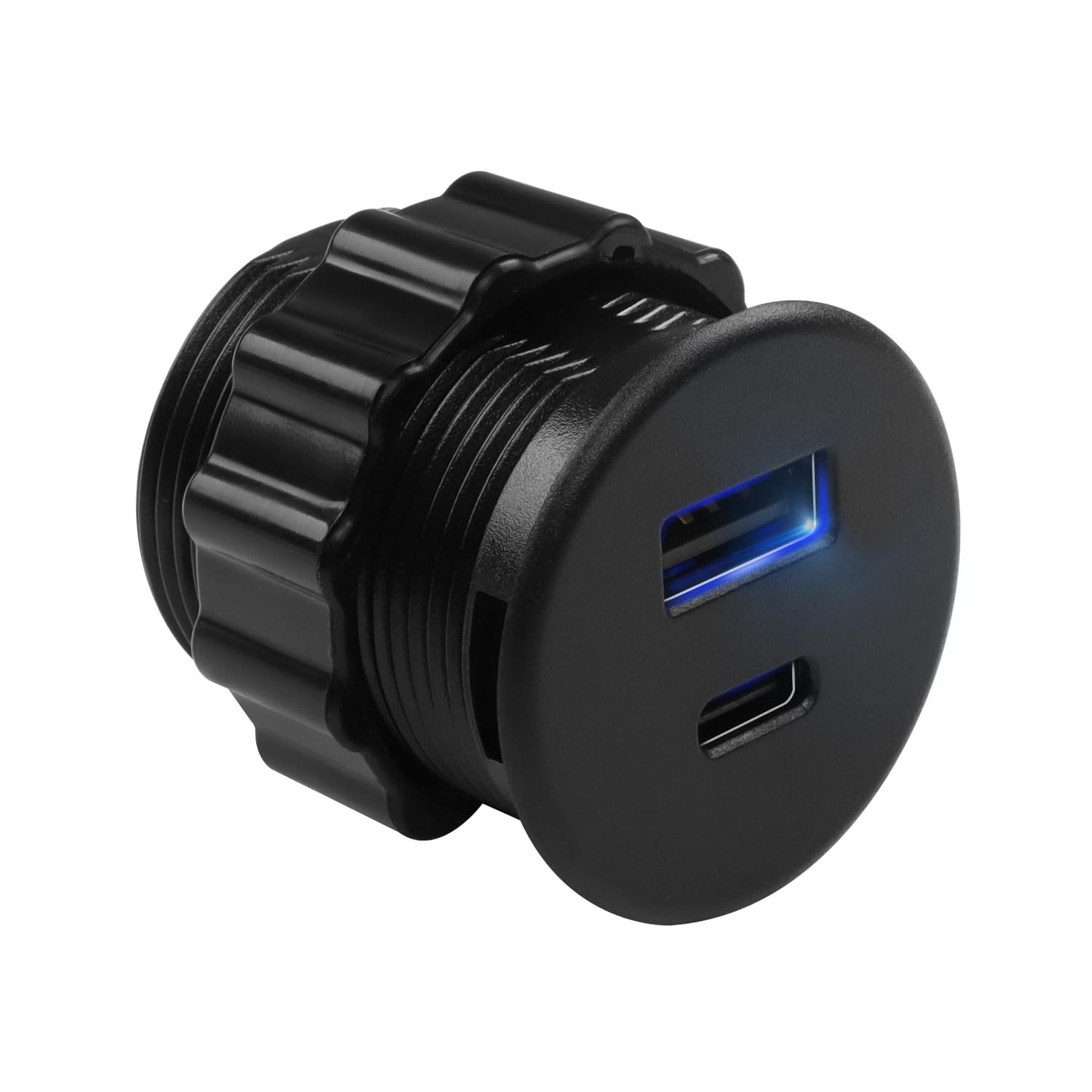 QIANRENON 2 Port USB C & Threaded Fixed Fast Charging φ30mm, Black