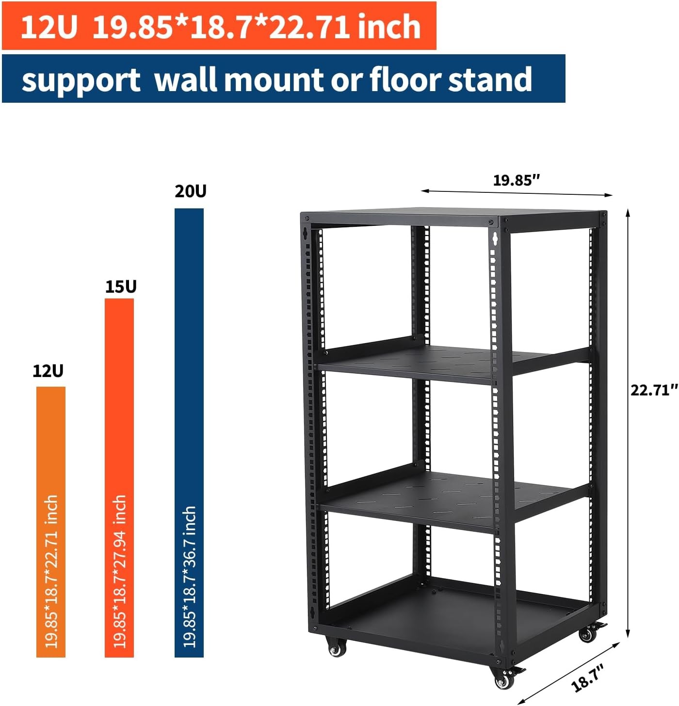 12U 15U 20U Open Frame Network Rack Floor Standing Wall Mount for IT AV Gear
