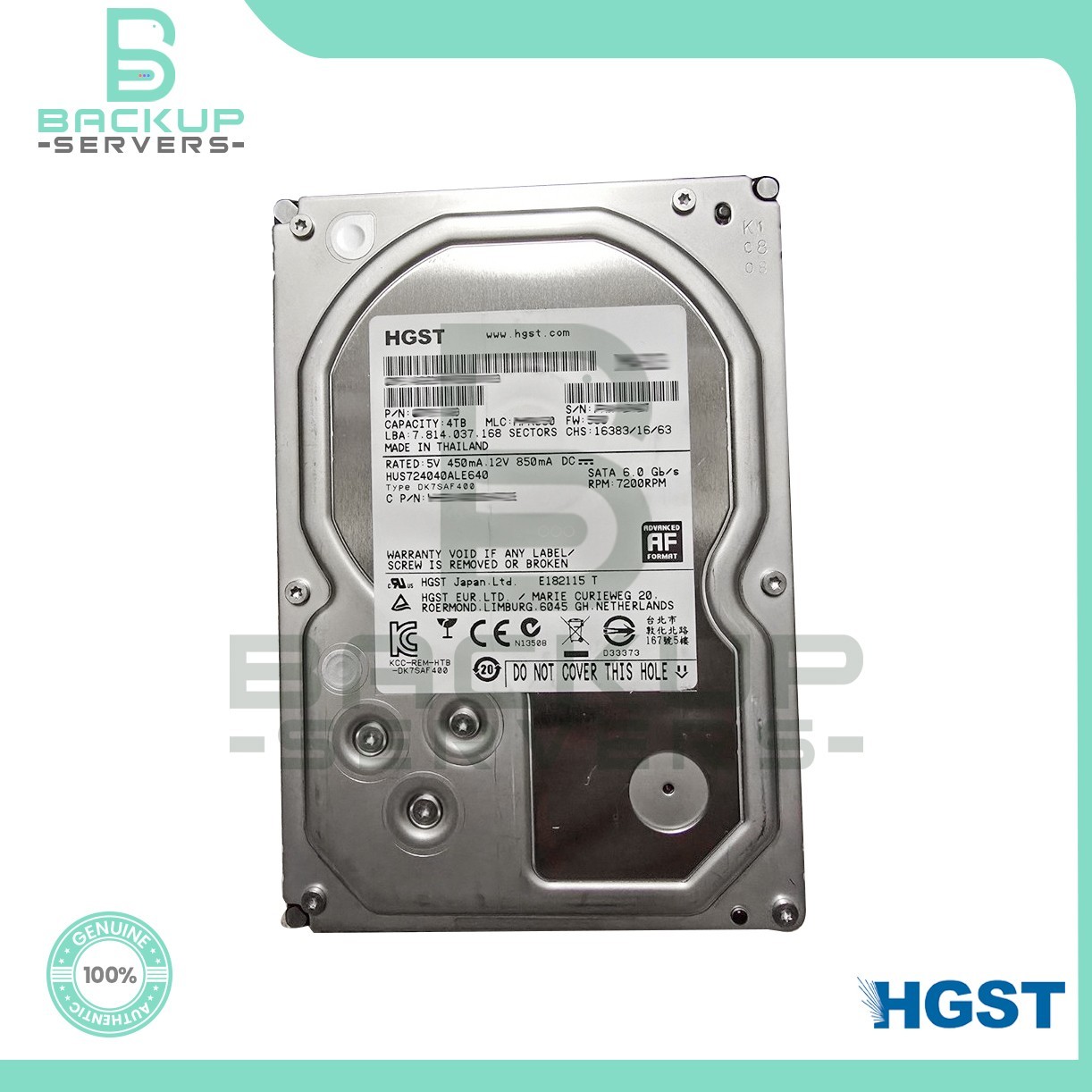 HUS724040ALE640 HGST 4TB 6Gbps 7200RPM 3.5" 64MB SATA Internal HDD