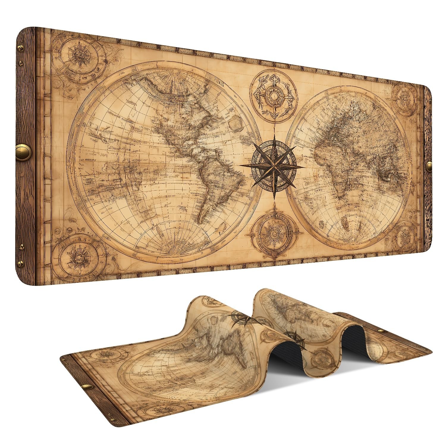 Vintage World Map Extended Gaming Mouse Pad 35.4 x 15.7 Inch – Retro Desk