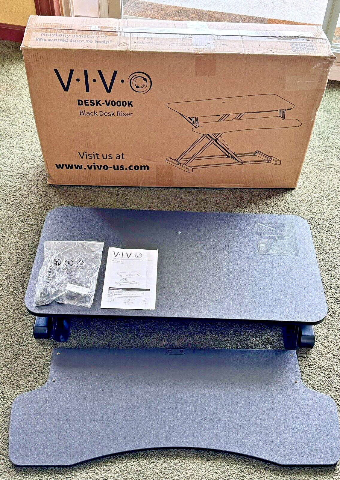 VIVO Black Height Adjustable Standing Desk Monitor Riser 32" Sit Stand Tabletop