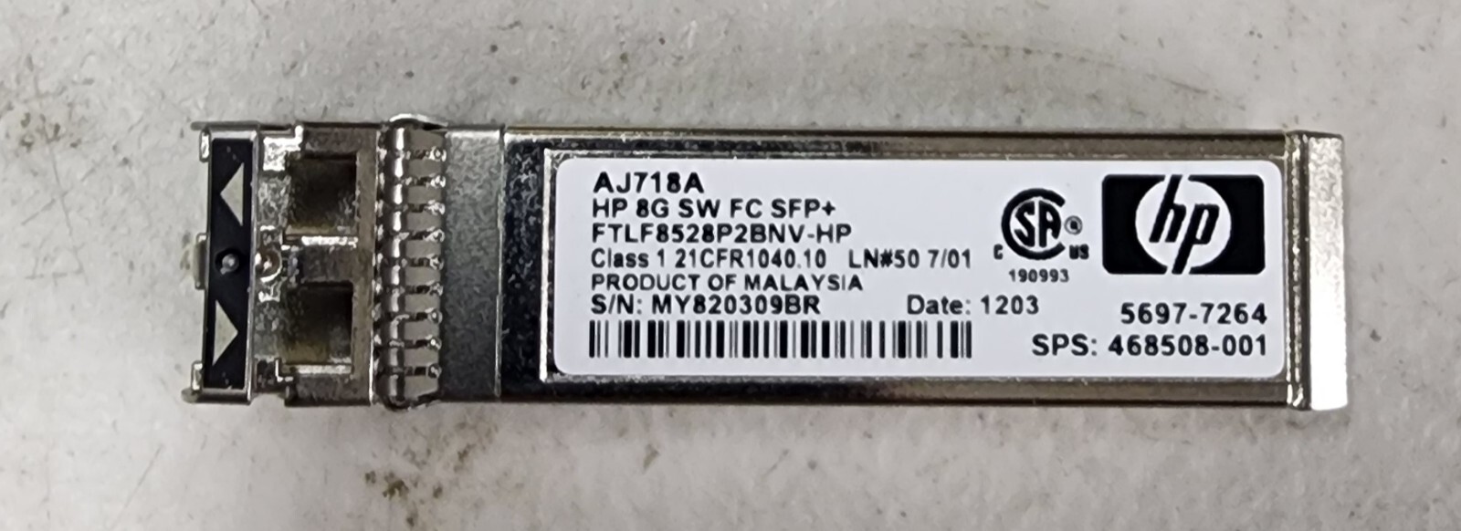 HP FTLF8528P3BNV-HP 8G SW FC SFP+ Transceiver P/N:AJ718A