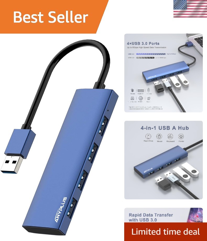 New Blue Aluminum Alloy USB 3.0 Hub 4-Port