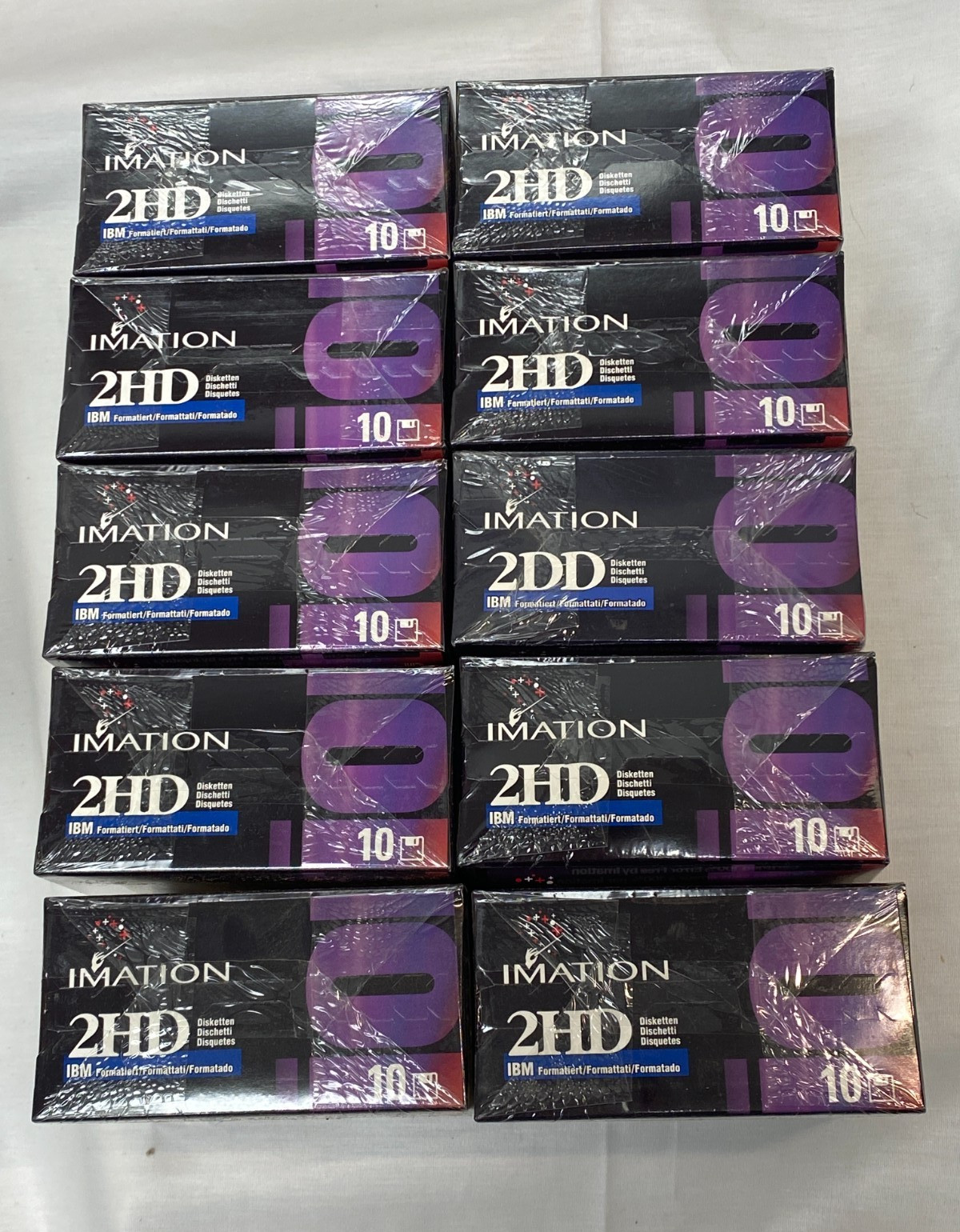 Lot of 10 New Sealed Imation 3.5" Floppy Disks 2HD IBM Formatted 100 Disks Total