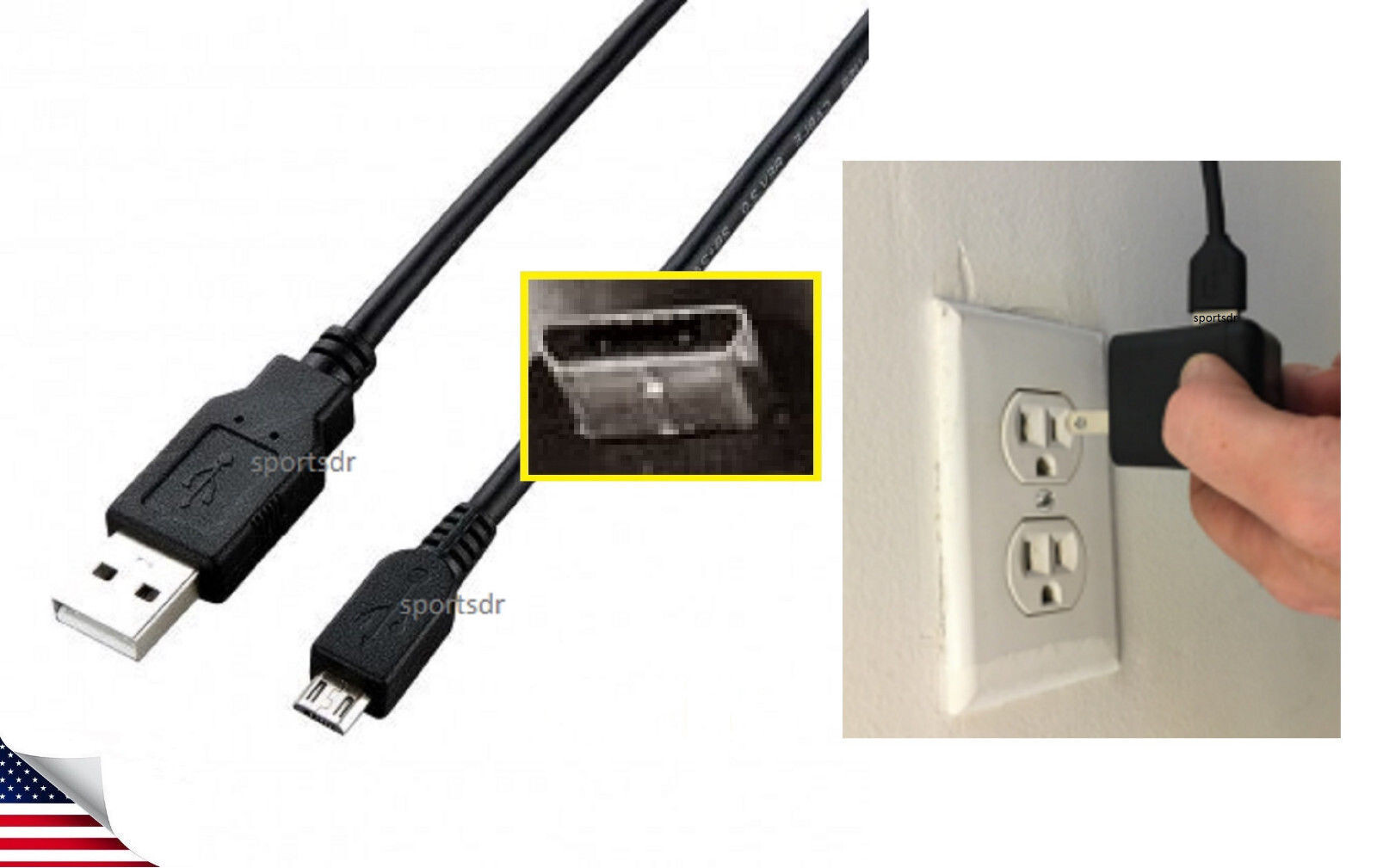 USB Cable Cord Power Wall Plug to HP Sprocket Z3Z93A X7N08A X7N07A Photo Printer