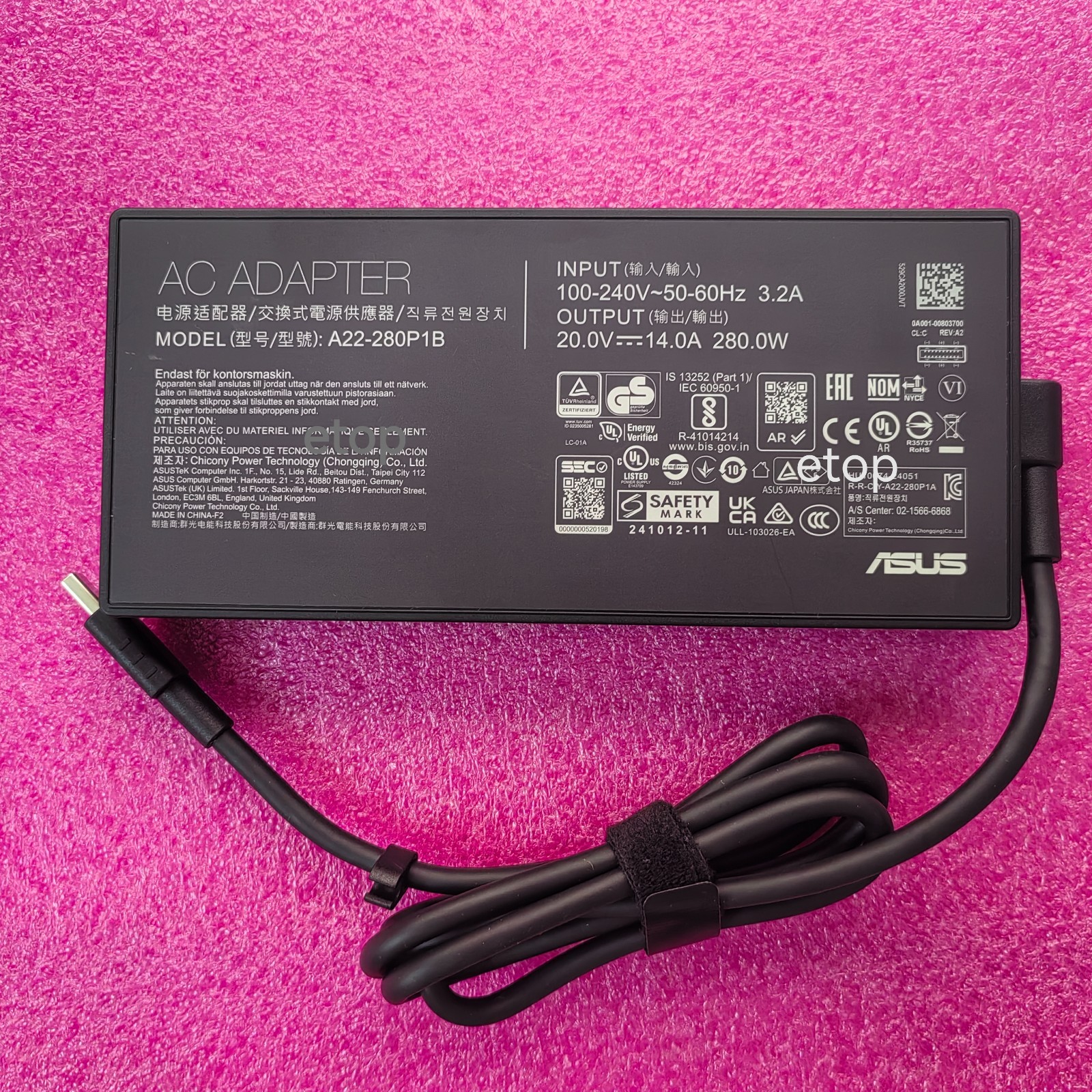 20V 14A A22-280P1B For ASUS TUF Gaming F16(2025) FX608JP Rectangle 280W Original