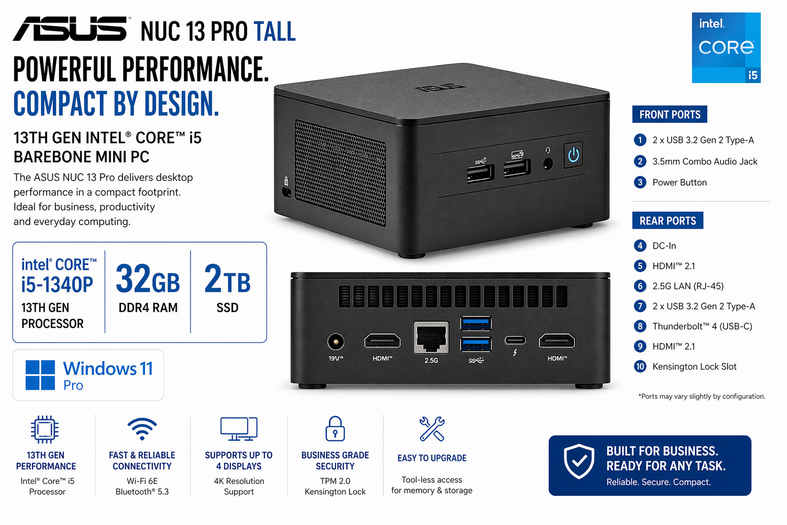 NEW ASUS INTEL NUC 13 Pro Tall (Core i5 1340P / 32GB RAM / 2TB SSD / Win11PRO)