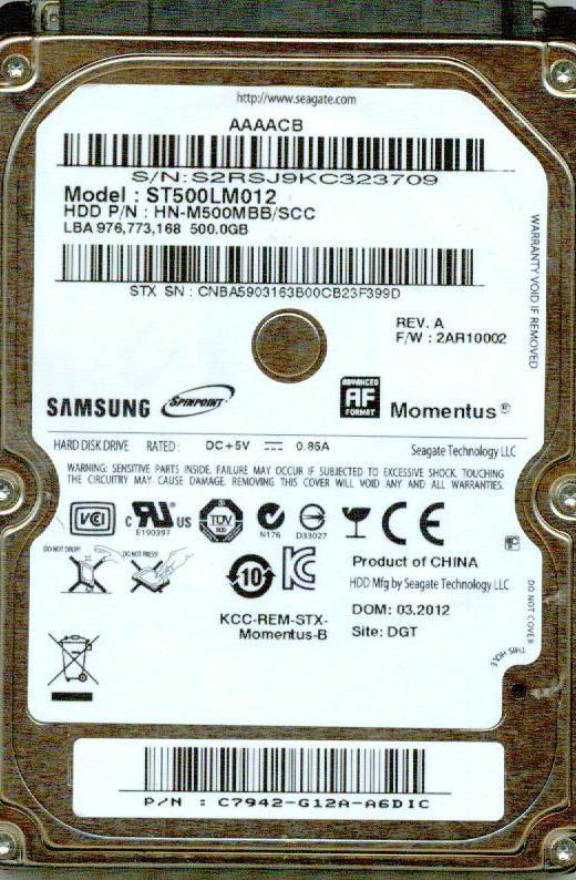 ST500LM012, HN-M500MBB/SCC,  C7942-G12A-A6DIC,  2AR10002,  SAMSUNG 500GB