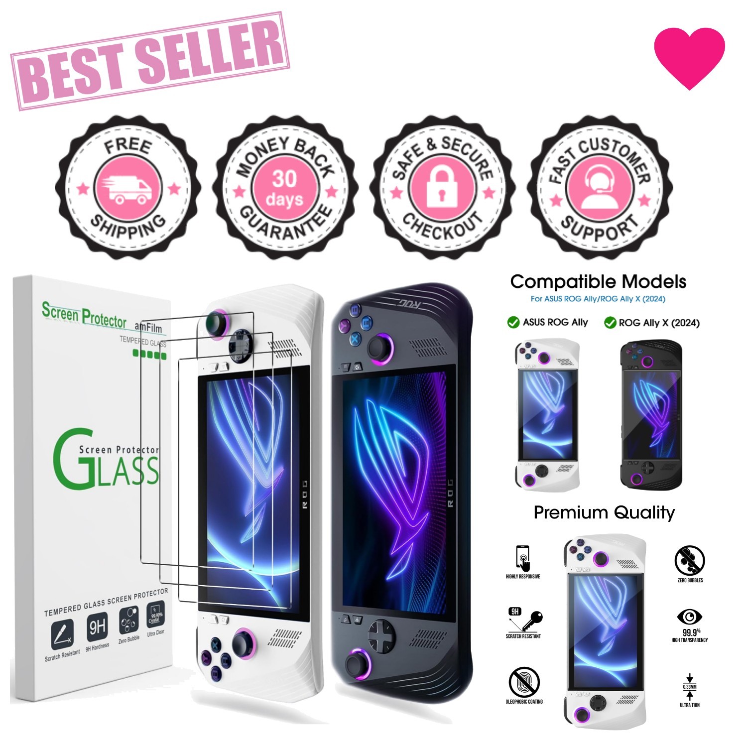 Ultimate 3-Pack of 9H Tempered Glass for ASUS ROG Ally - Easy Setup & Protection