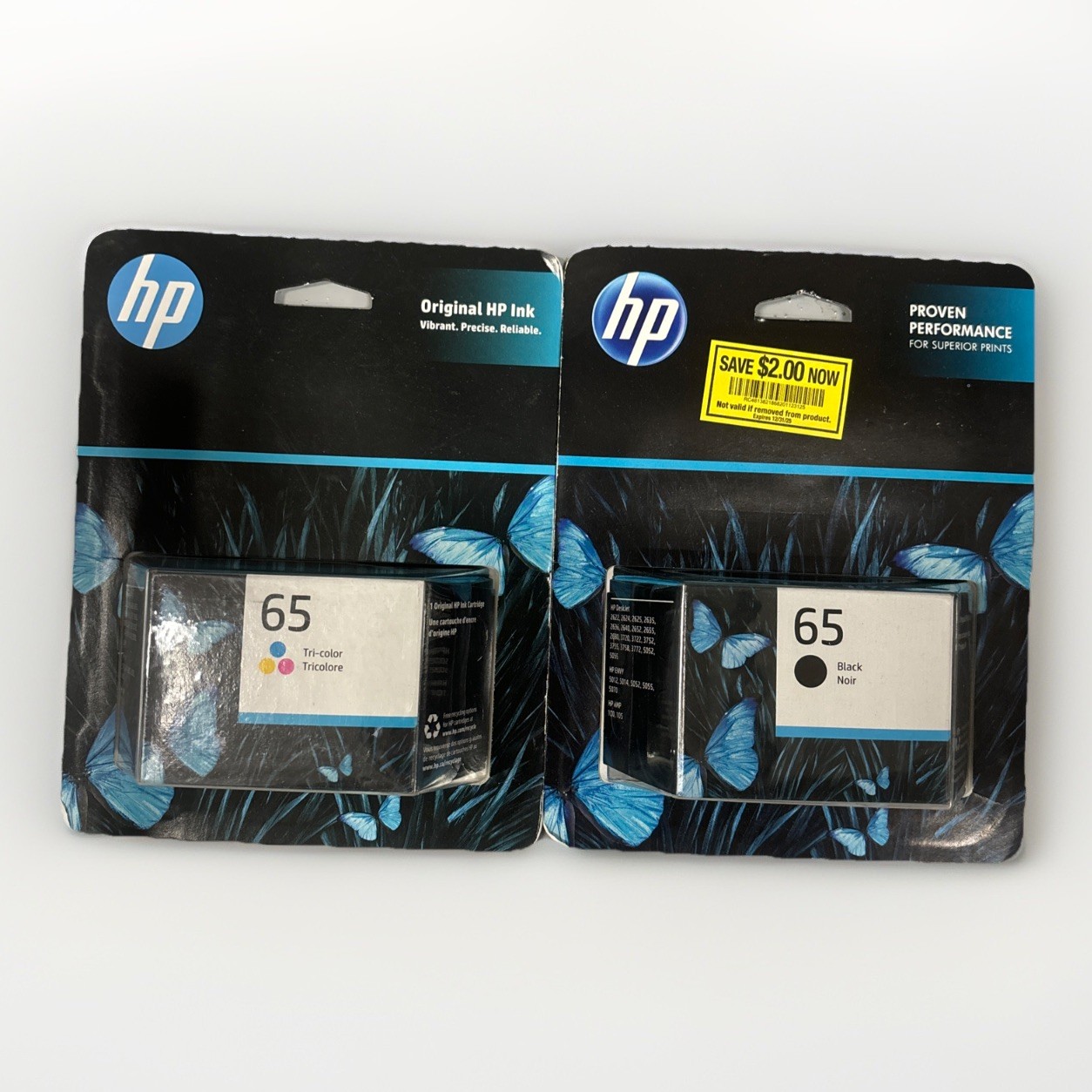 Genuine HP 65 Lot Of 2 Black Ink Cartridges- 2 Packs - Exp 2023
