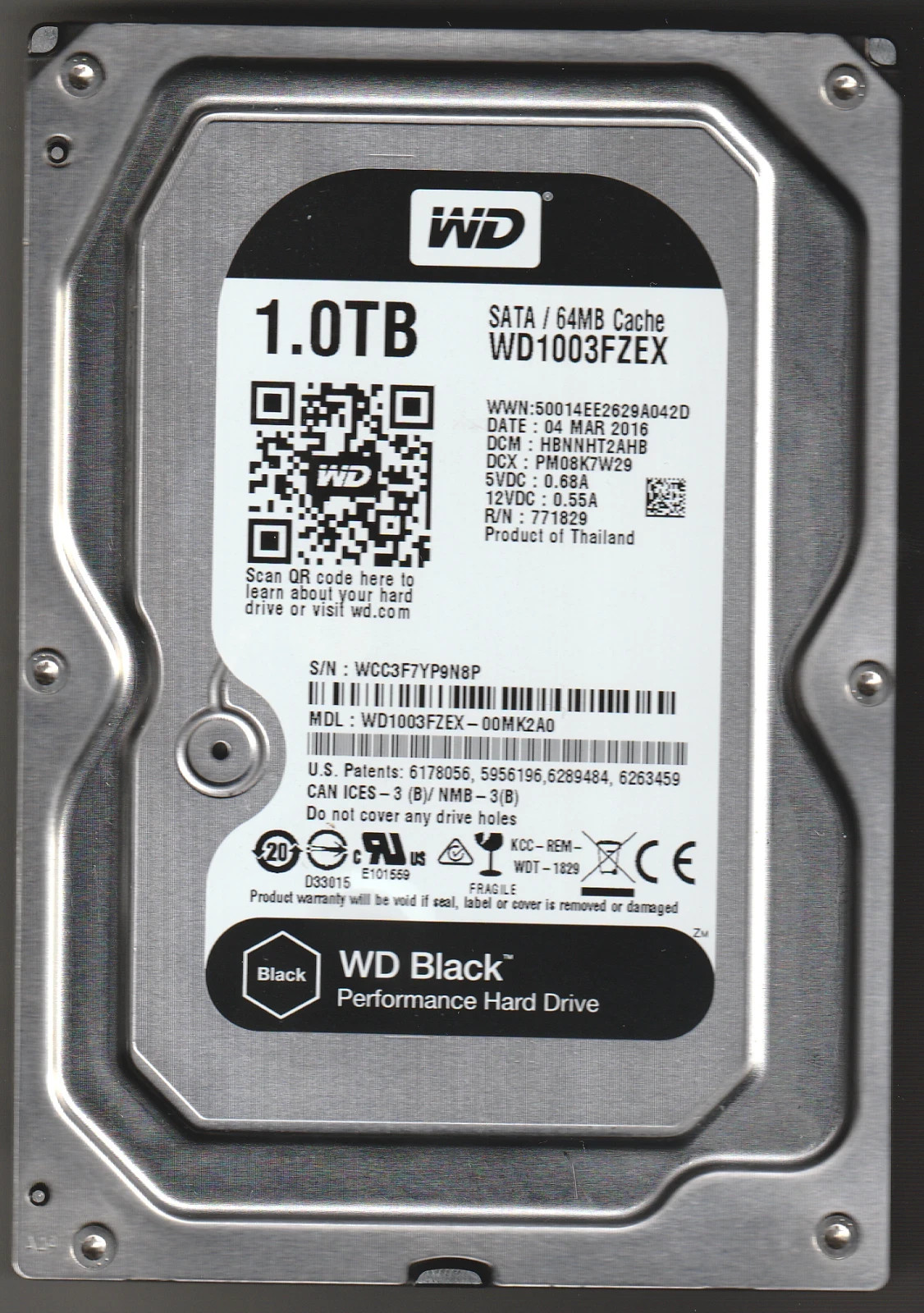 Western Digital Black 1TB, 3.5" internal HDD, WD1003FZEX-00MK2A0, 7200 RPM