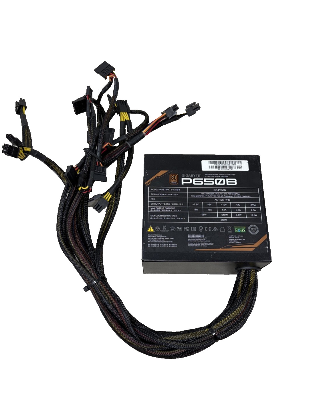 GIGABYTE P650B 650W 80+ BRONZE GP-P650B PC POWER SUPPLY