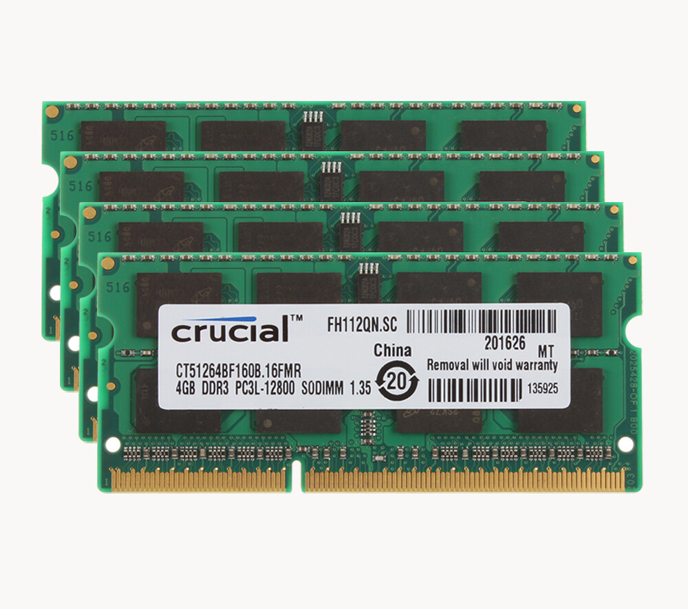 Crucial 4X 4GB 2RX8 PC3L-12800S DDR3 1600Mhz 204Pin Laptop Memory RAM SODIMM #￥